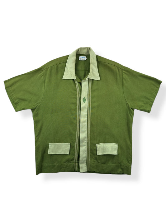Front of Vintage Penney's Towncraft Rayon Two Tone Green Shirt Jac SZ L