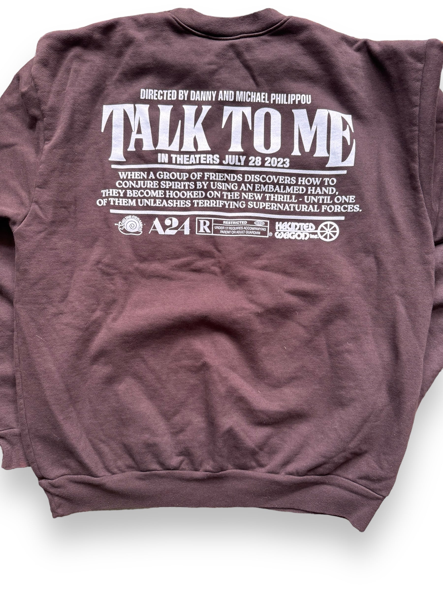 back close up of Online Ceramics x A24 Talk to Me Movie Promo Crewneck SZ L