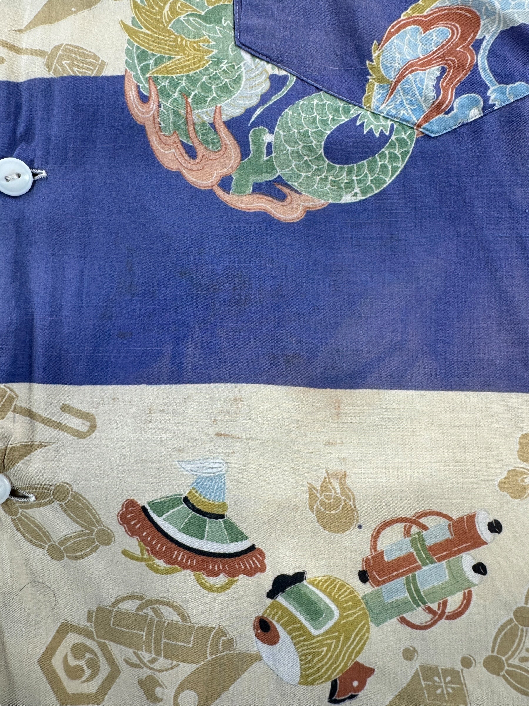 Discoloring on Vintage Pearl Line Japanese Aloha Shirt SZ L