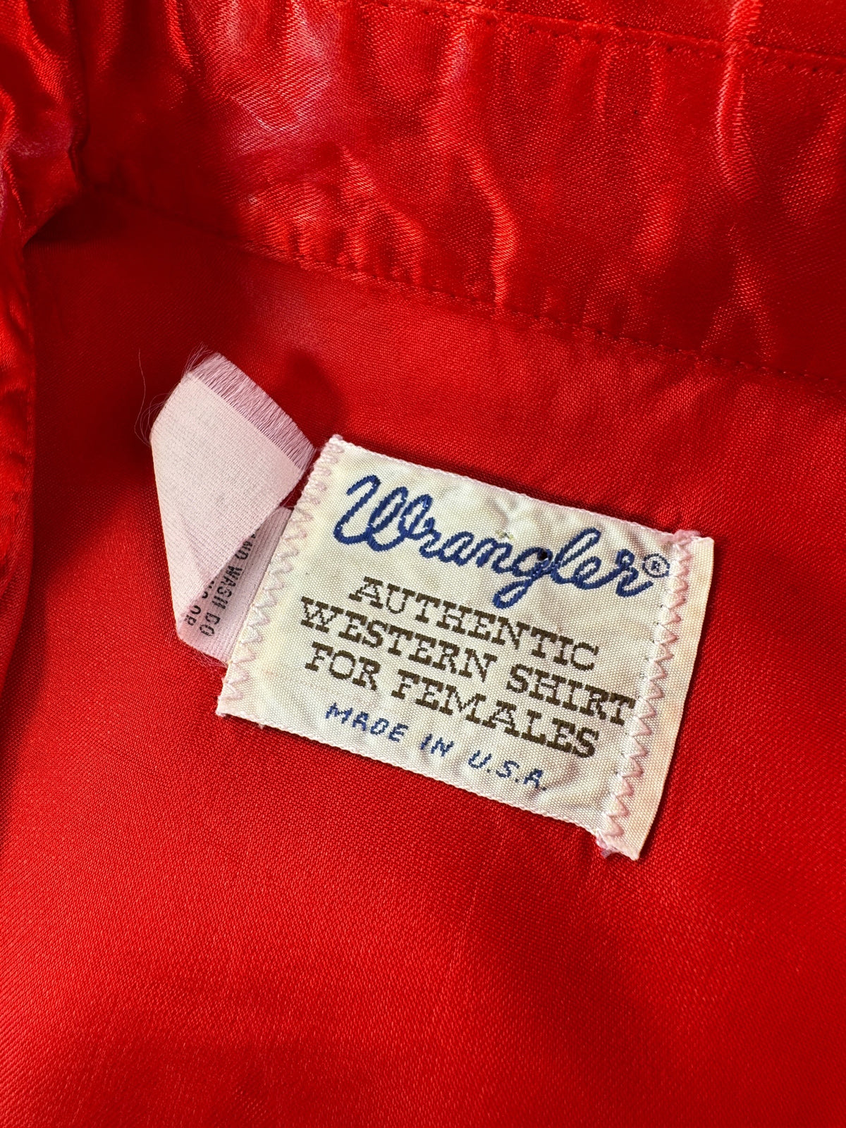 Tags on Vintage Wrangler Red Western Pearl Snap SZ S