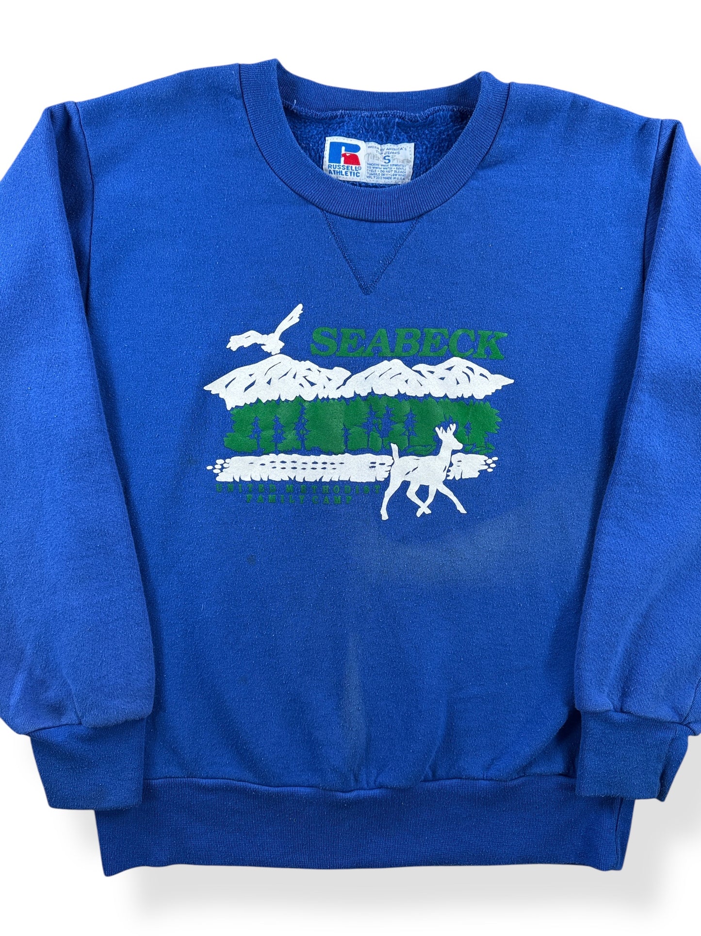 Front Close Up of Vintage Seabeck Russell Crewneck SZ S