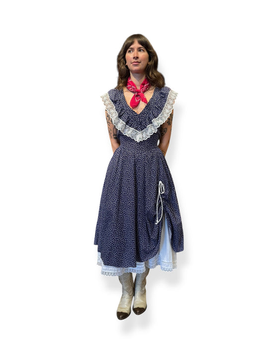 Front view of 1970s Ditsy Floral Gunne Sax Dress S