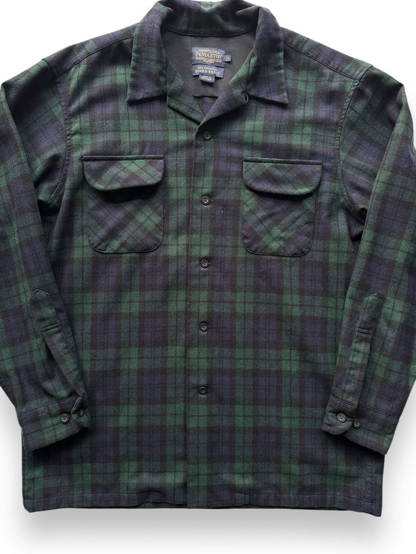 Front Close Up of Pendleton Black Watch Tartan Board Shirt SZ L