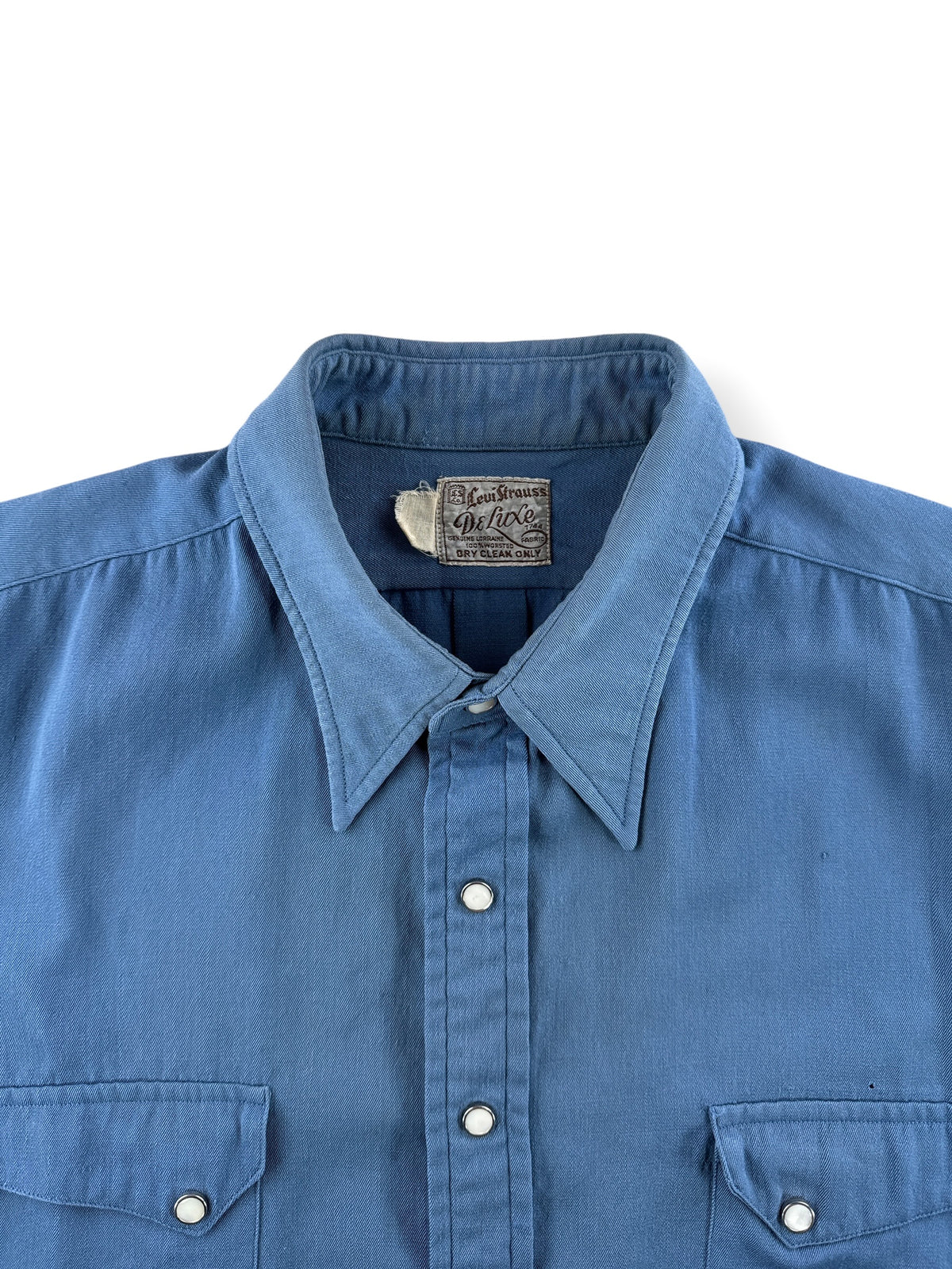 Collar on Vintage 40s Era Levis DeLuxe Lorraine Worsted Wool Pearl Snap SZ XL