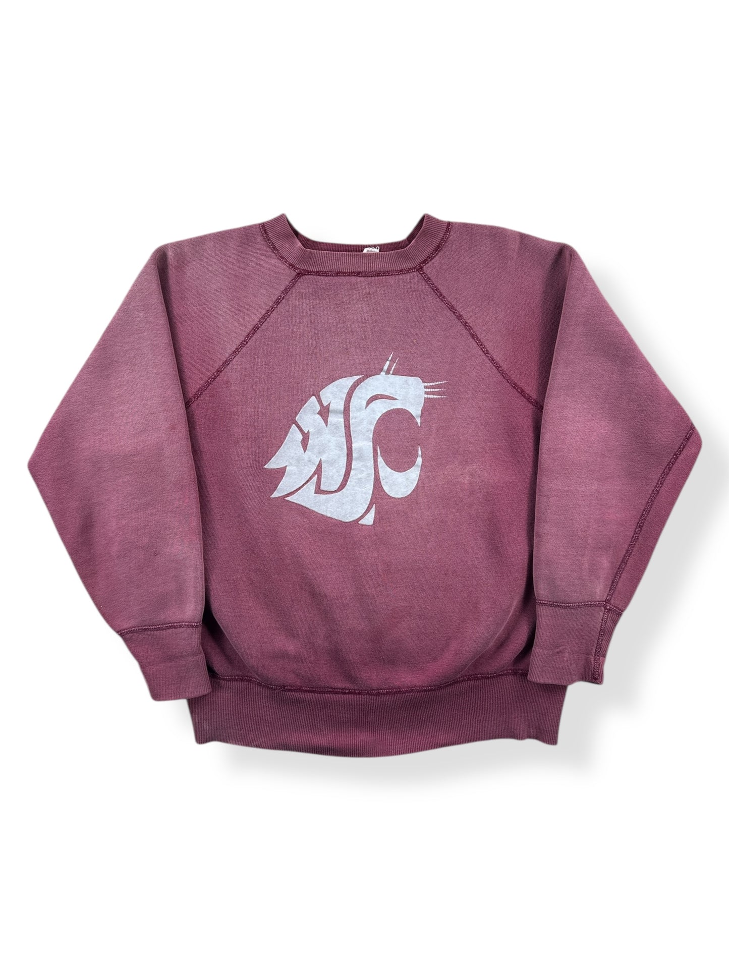 Front of Vintage Flocked Print Washington State Cougars Crewneck SZ M