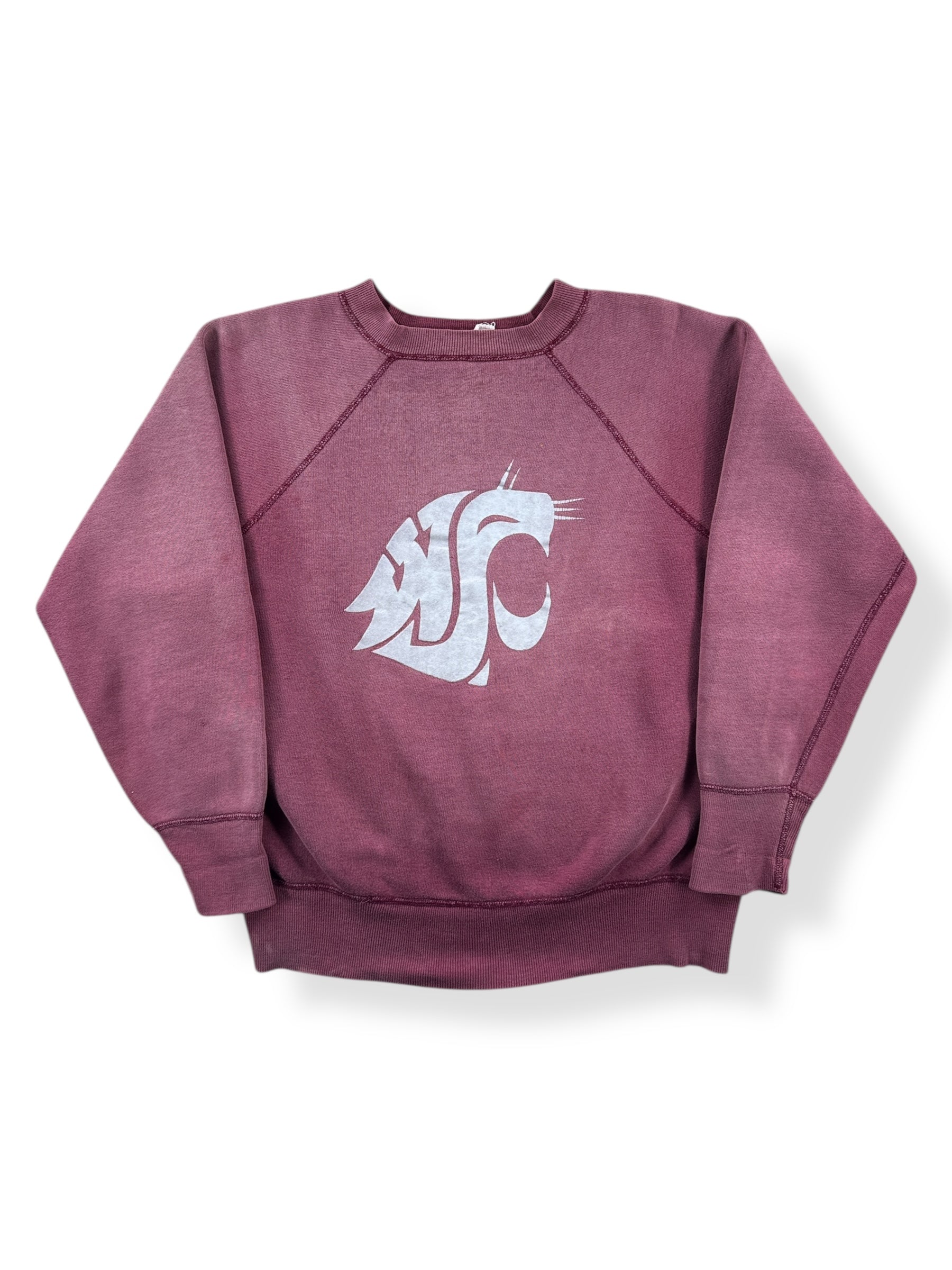 Front of Vintage Flocked Print Washington State Cougars Crewneck SZ M