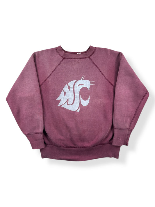 Front of Vintage Flocked Print Washington State Cougars Crewneck SZ M