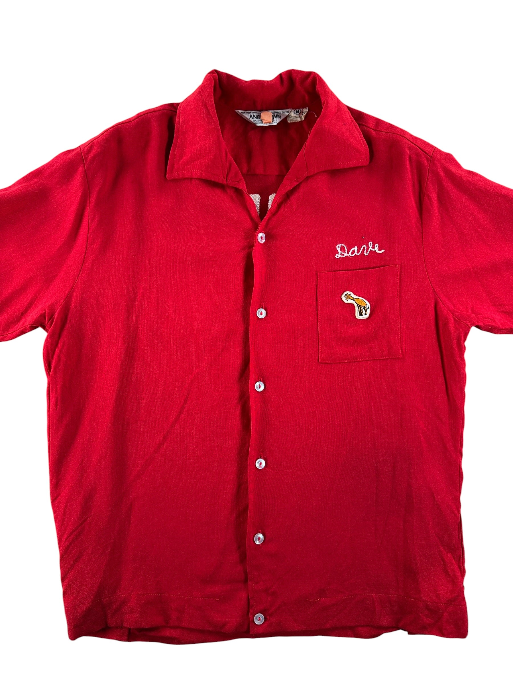 Front Close Up of Vintage Avis We Try Harder Chainstitch Bowling Shirt SZ M