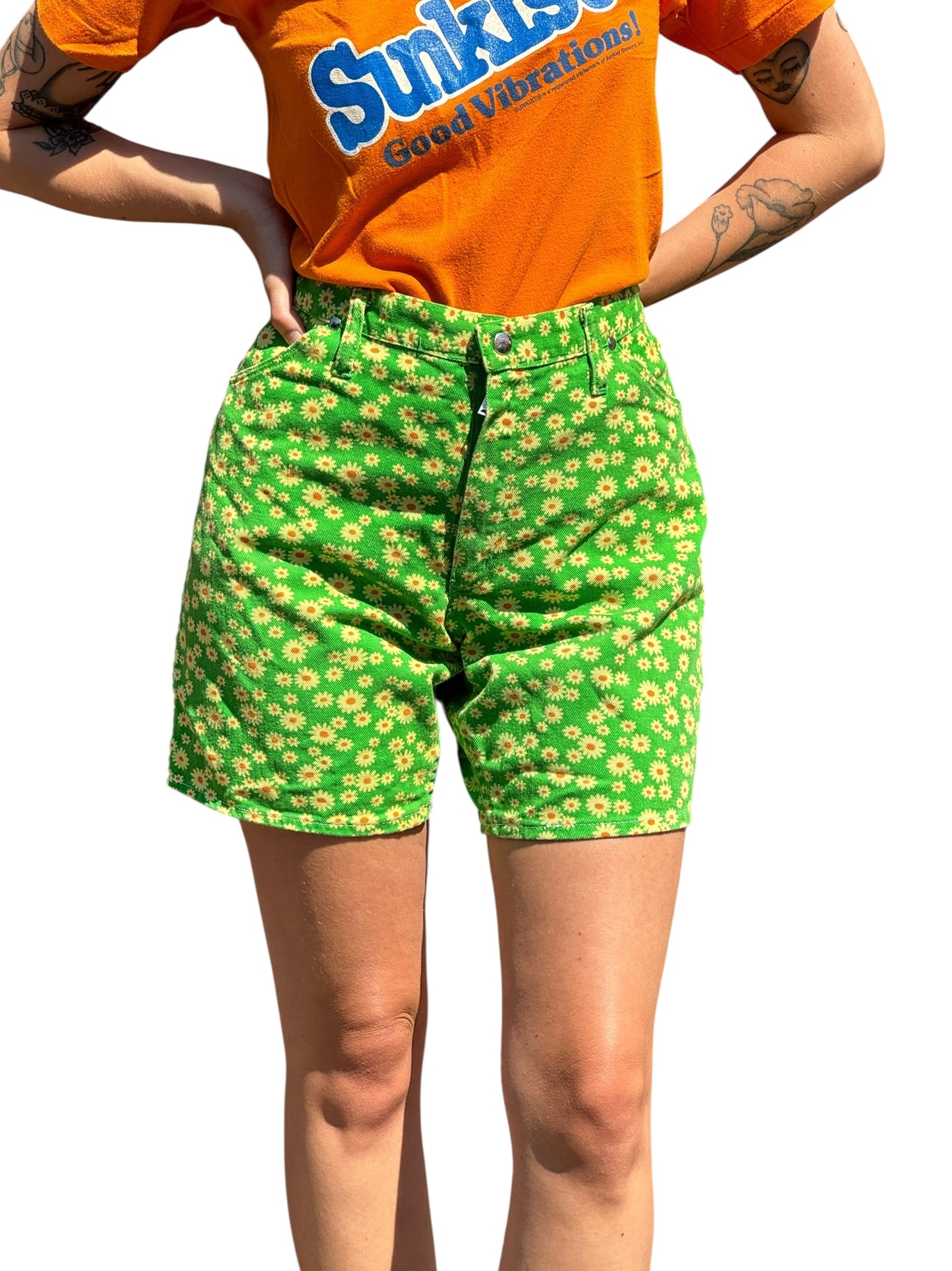 Vintage Miss Wrangler Green Floral Shorties W33