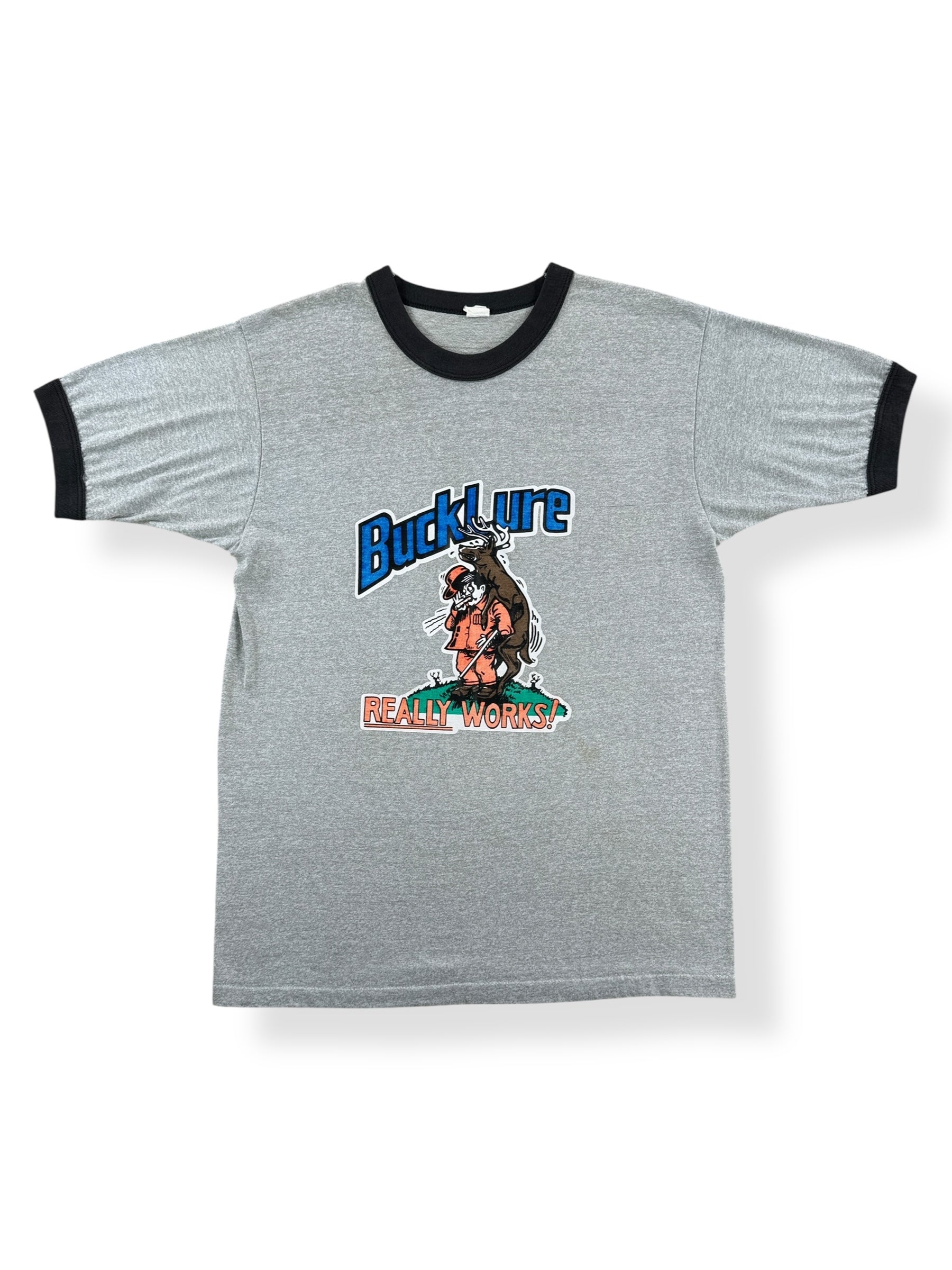 Front of Vintage Bucklure Deer Call Ringer Tee SZ M