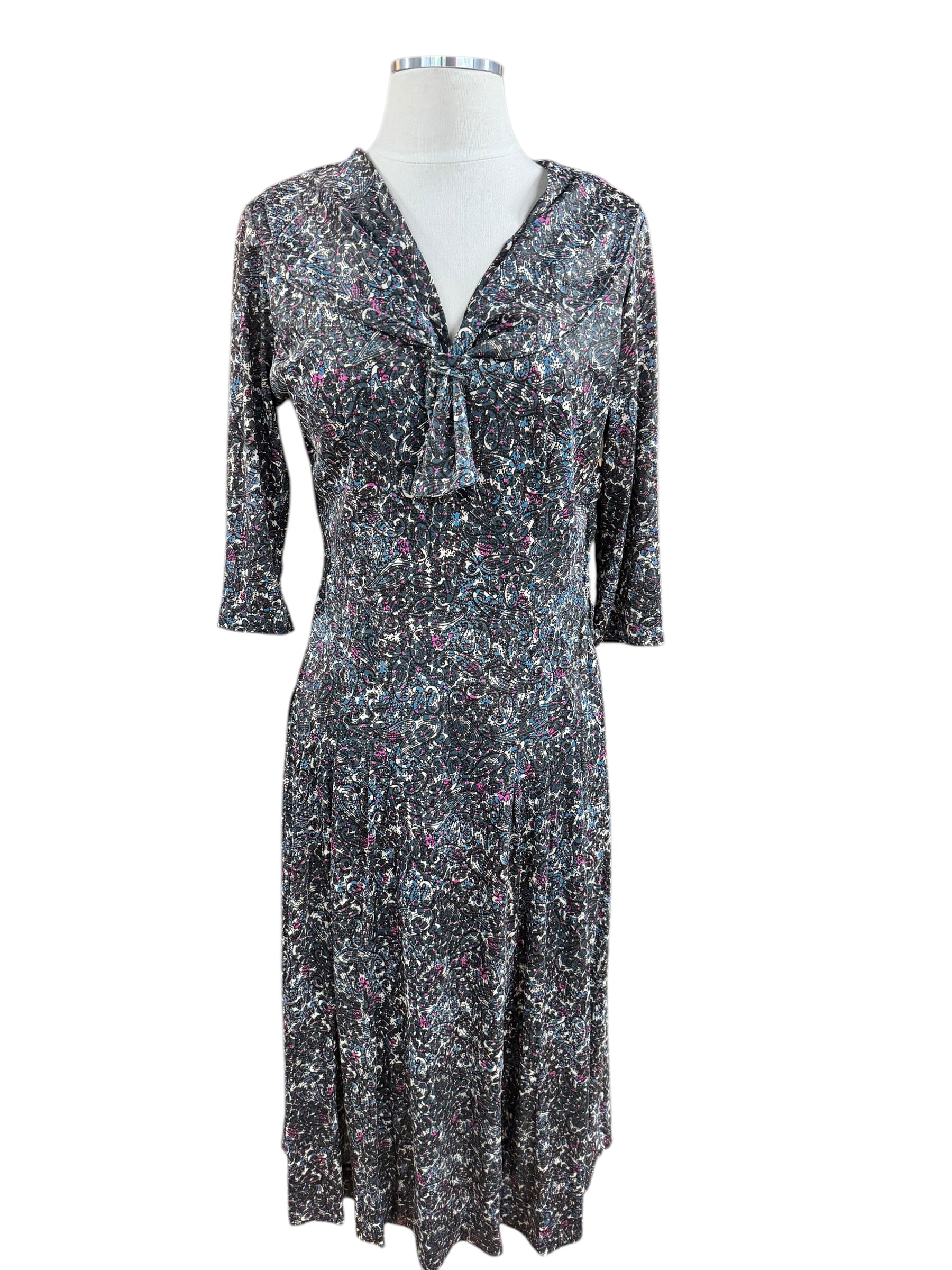 Front view of 1940s Floral Paisley Rayon Dress S