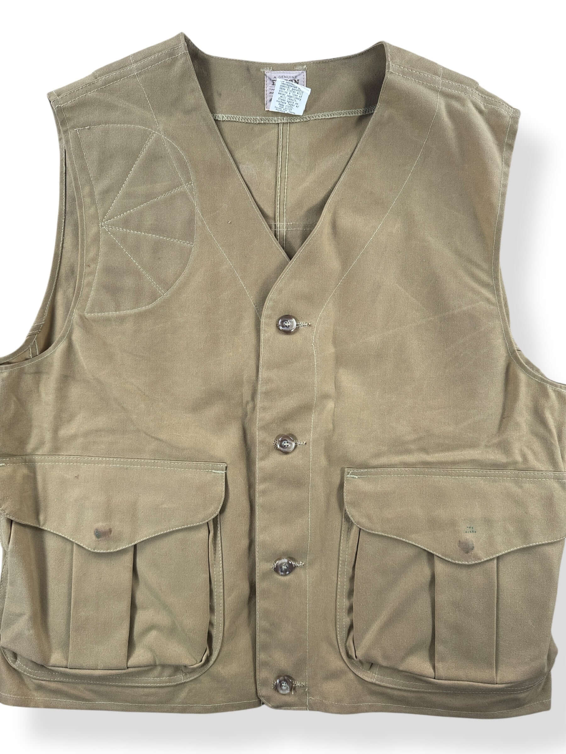 Front Close Up of Vintage Filson Dry Tin Hunting Vest SZ XL