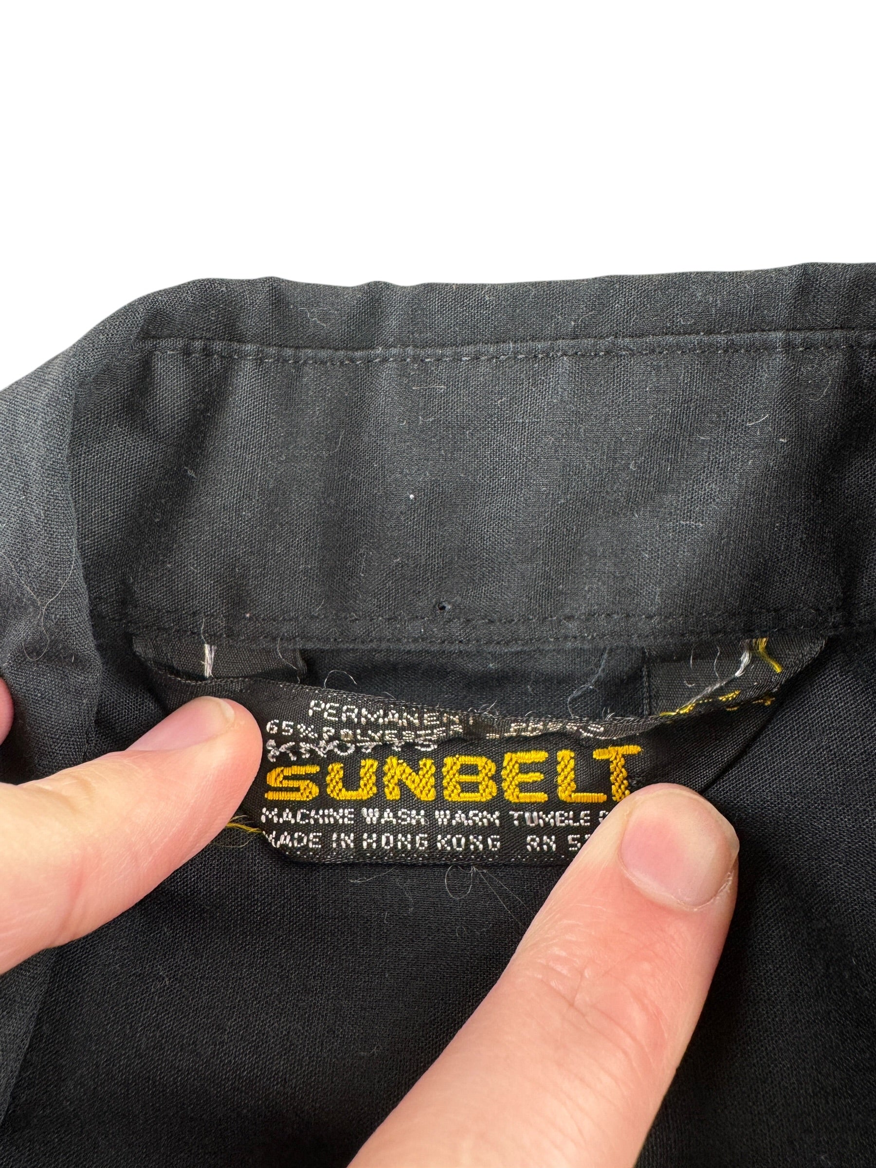 Tag on Vintage Black Sunbelt Poly Cotton Pearl Snap Shirt SZ 16-34 (SZ L)