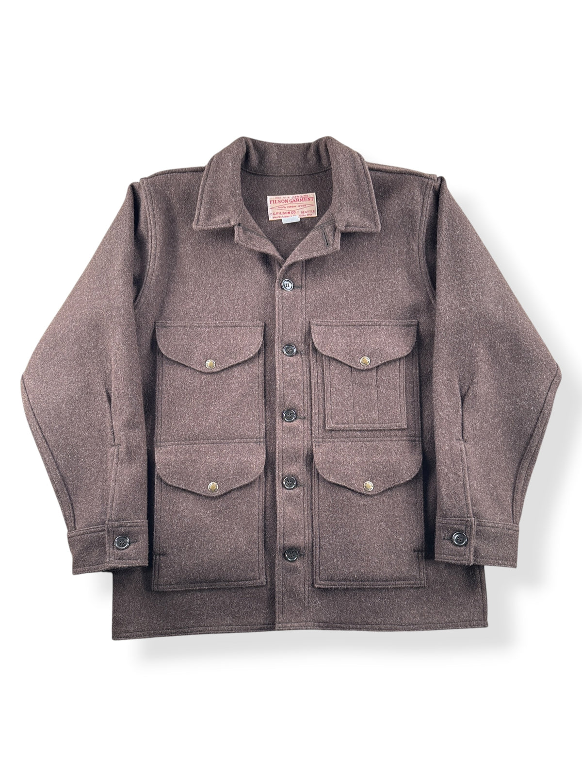Front of Filson Mackinaw Brown Wool Cruiser SZ 38