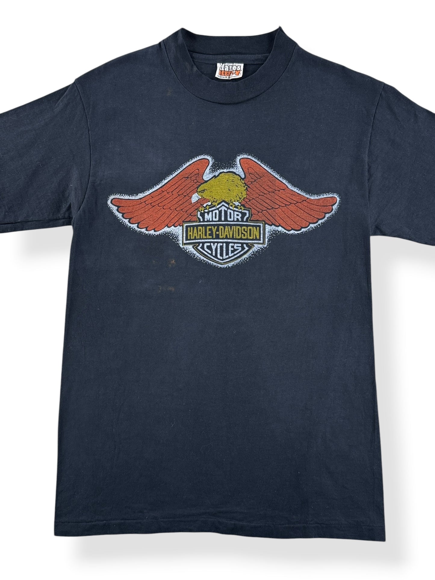Front Close Up of Vintage Bellevue Harley Davidson Logo Tee SZ M (Fits S)