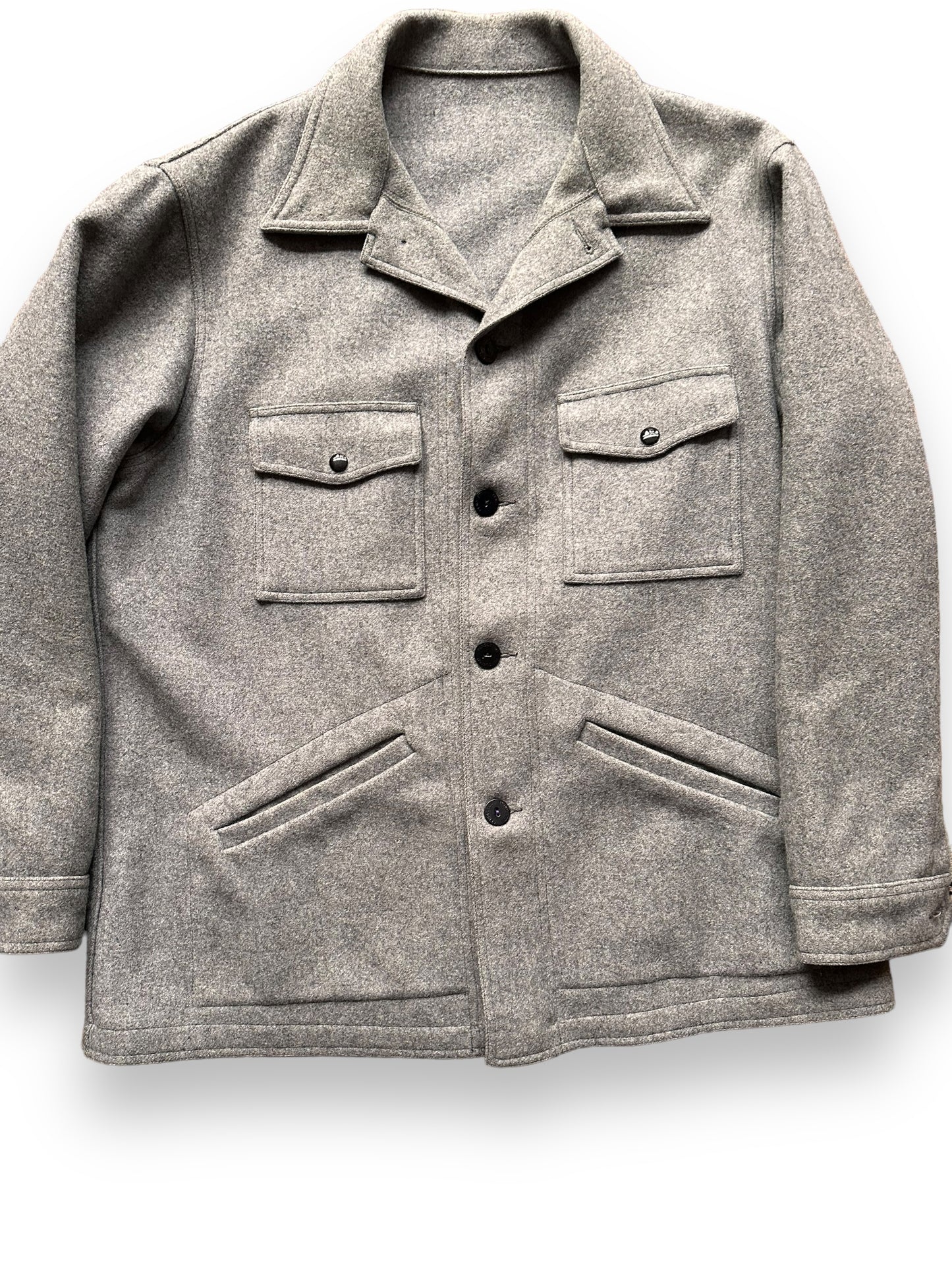 Front Detail on Vintage Grey Pendleton Wool Jacket SZ XXL | Vintage Clothing Seattle | Barn Owl Vintage