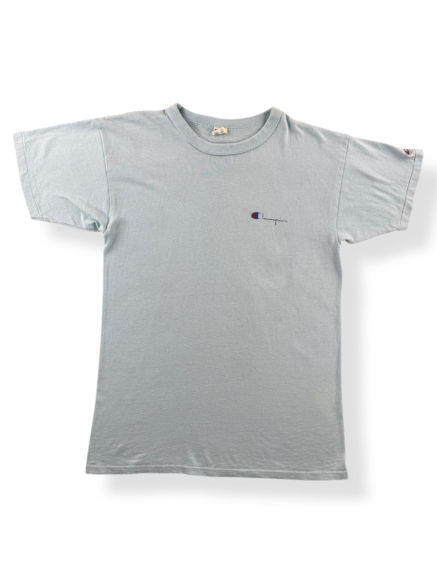 Front of Vintage Robin's Egg Blue Champion Tee SZ L (Fits M)