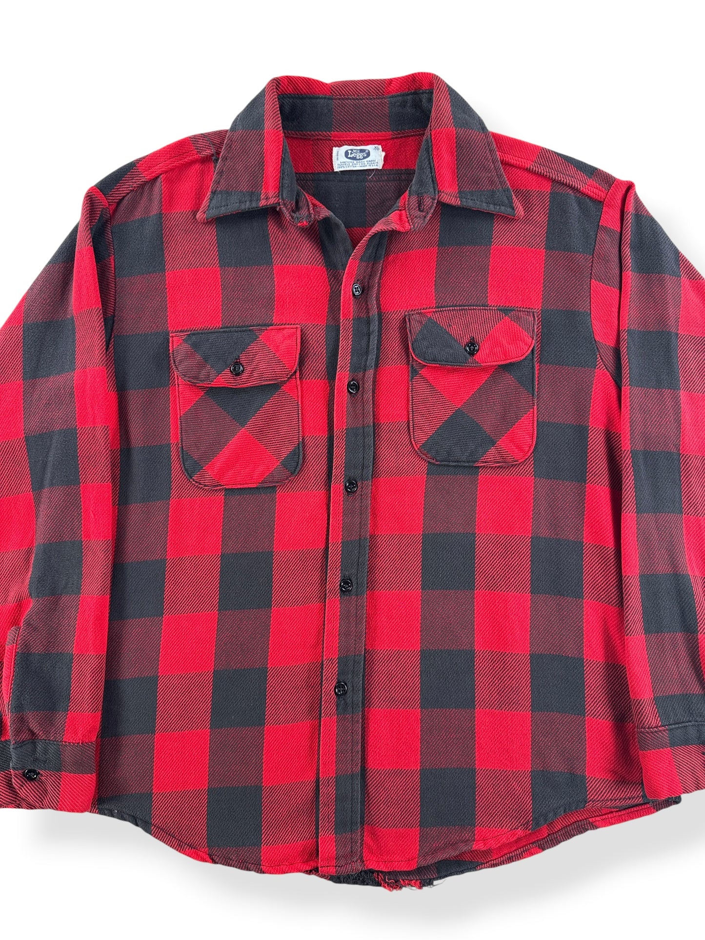 Front Close Up of Vintage Mr. Leggs Cotton Flannel SZ XL