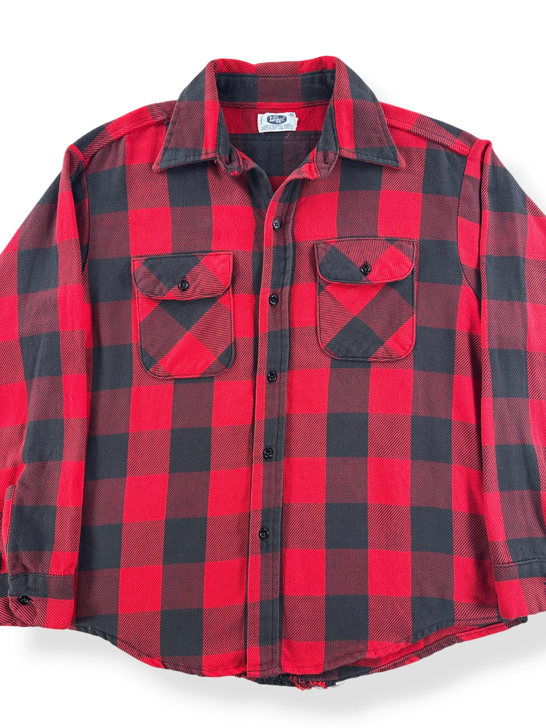 Front Close Up of Vintage Mr. Leggs Cotton Flannel SZ XL