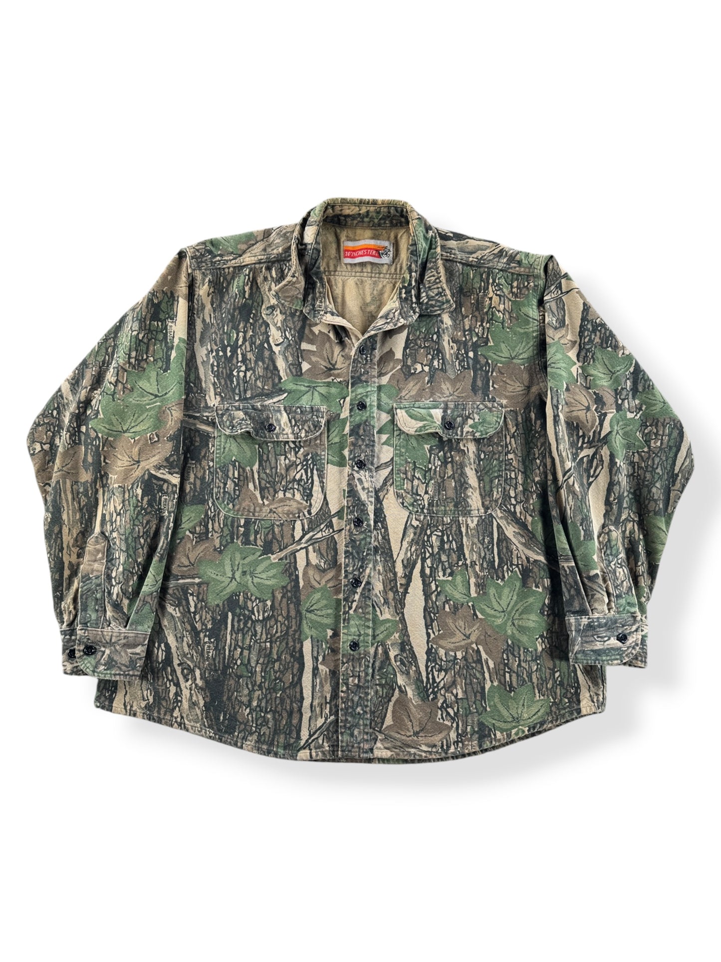 Front of Vintage Winchester Chamois Cloth Camo Shirt SZ XL
