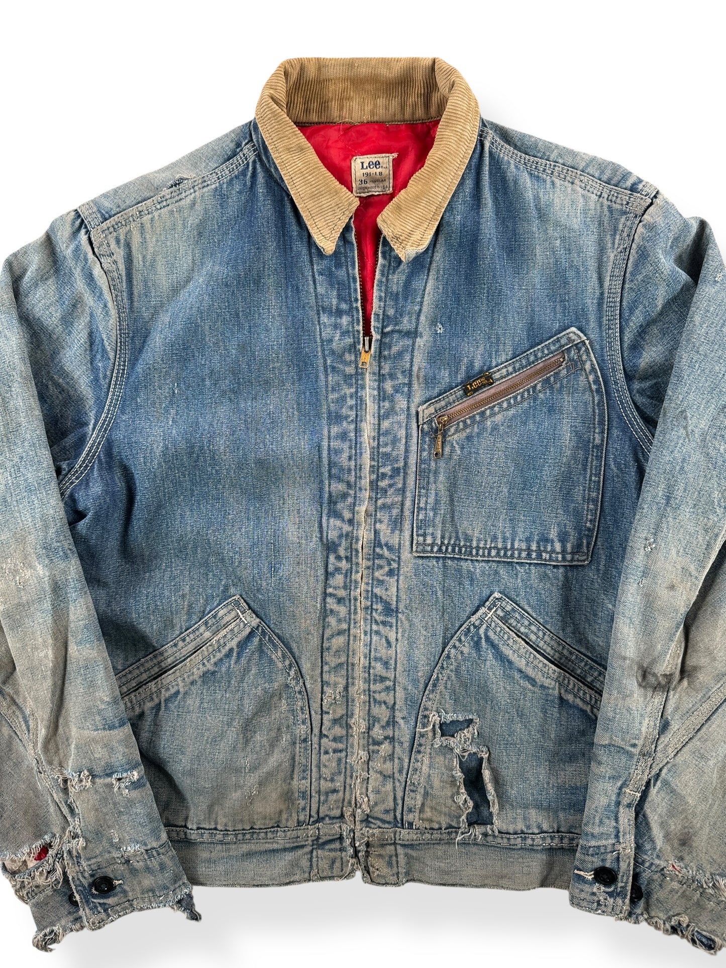 Front Close Up of Vintage Lee 191-LB Jacket SZ 36