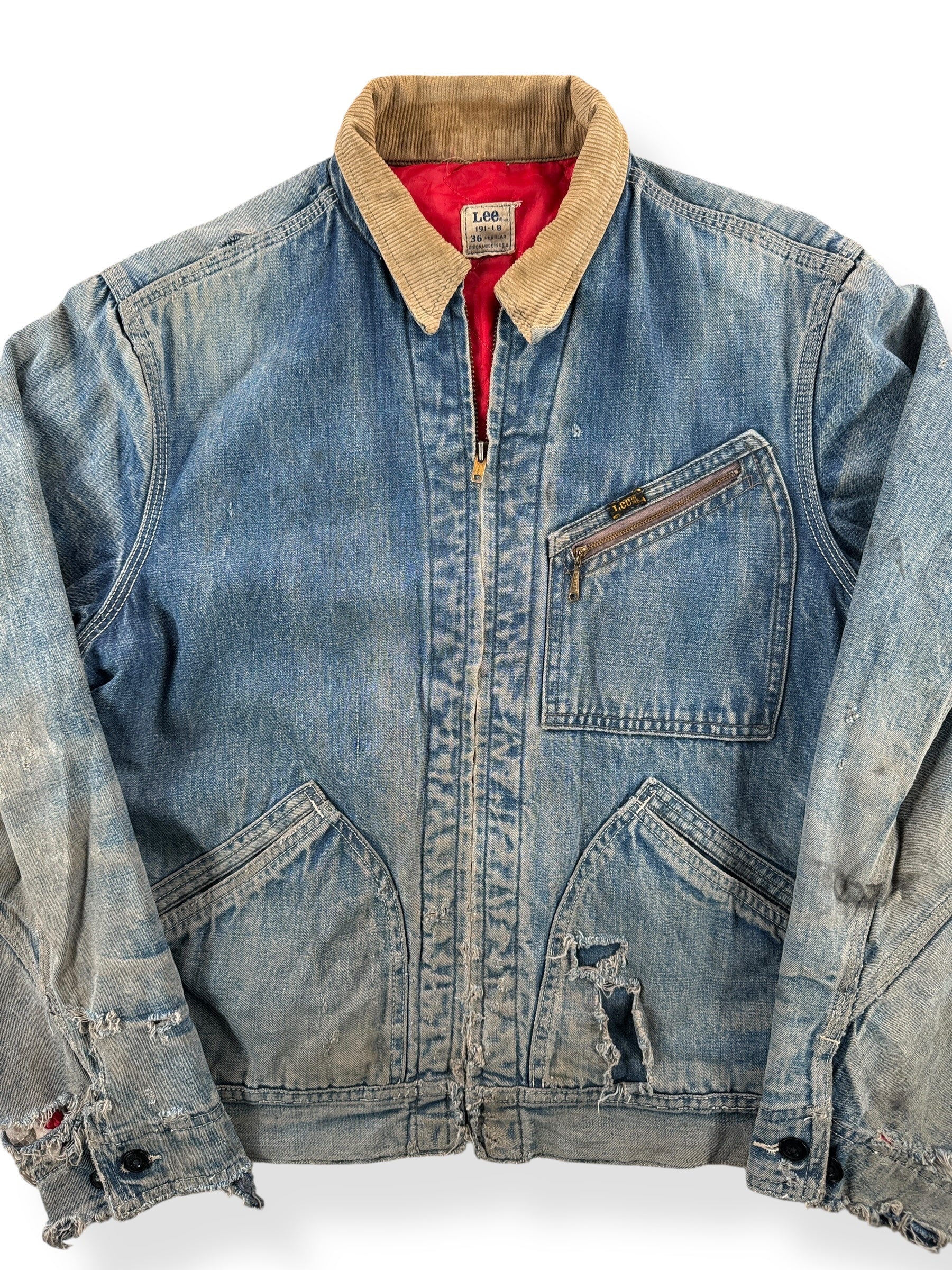 Front Close Up of Vintage Lee 191-LB Jacket SZ 36