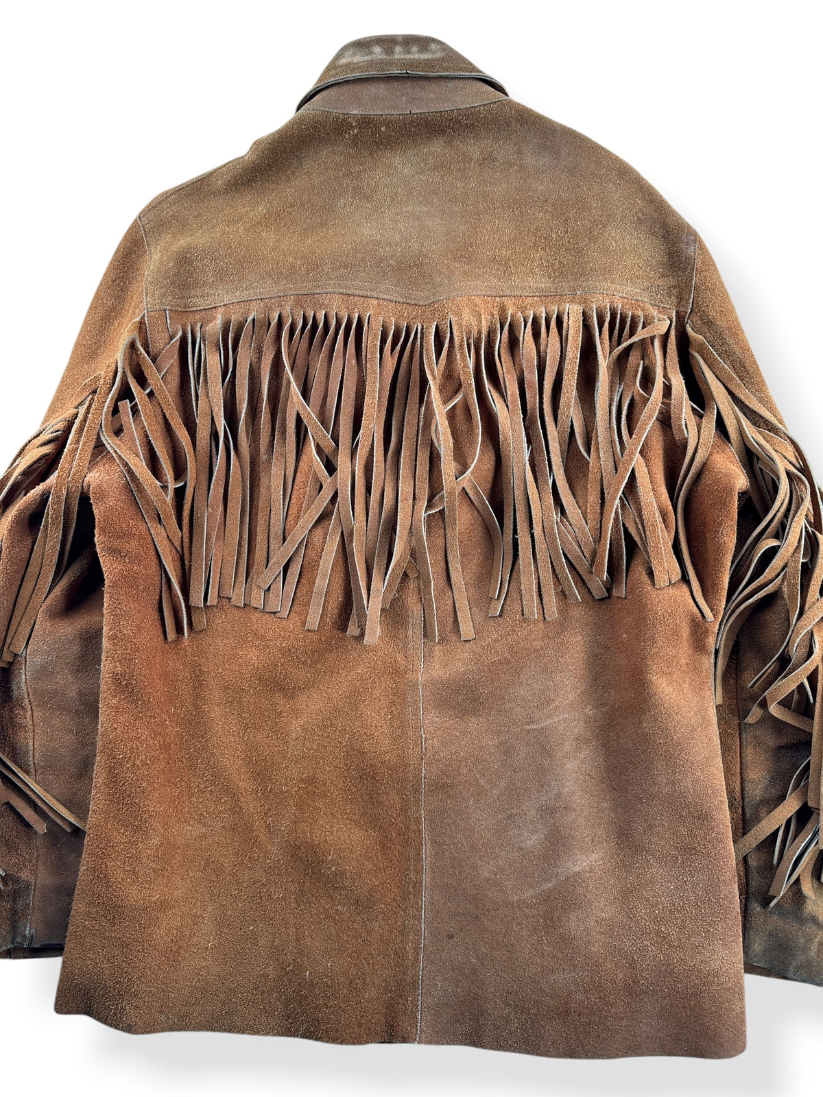 Close-up of back of Vintage Fringe Suede Jacket SZ 40