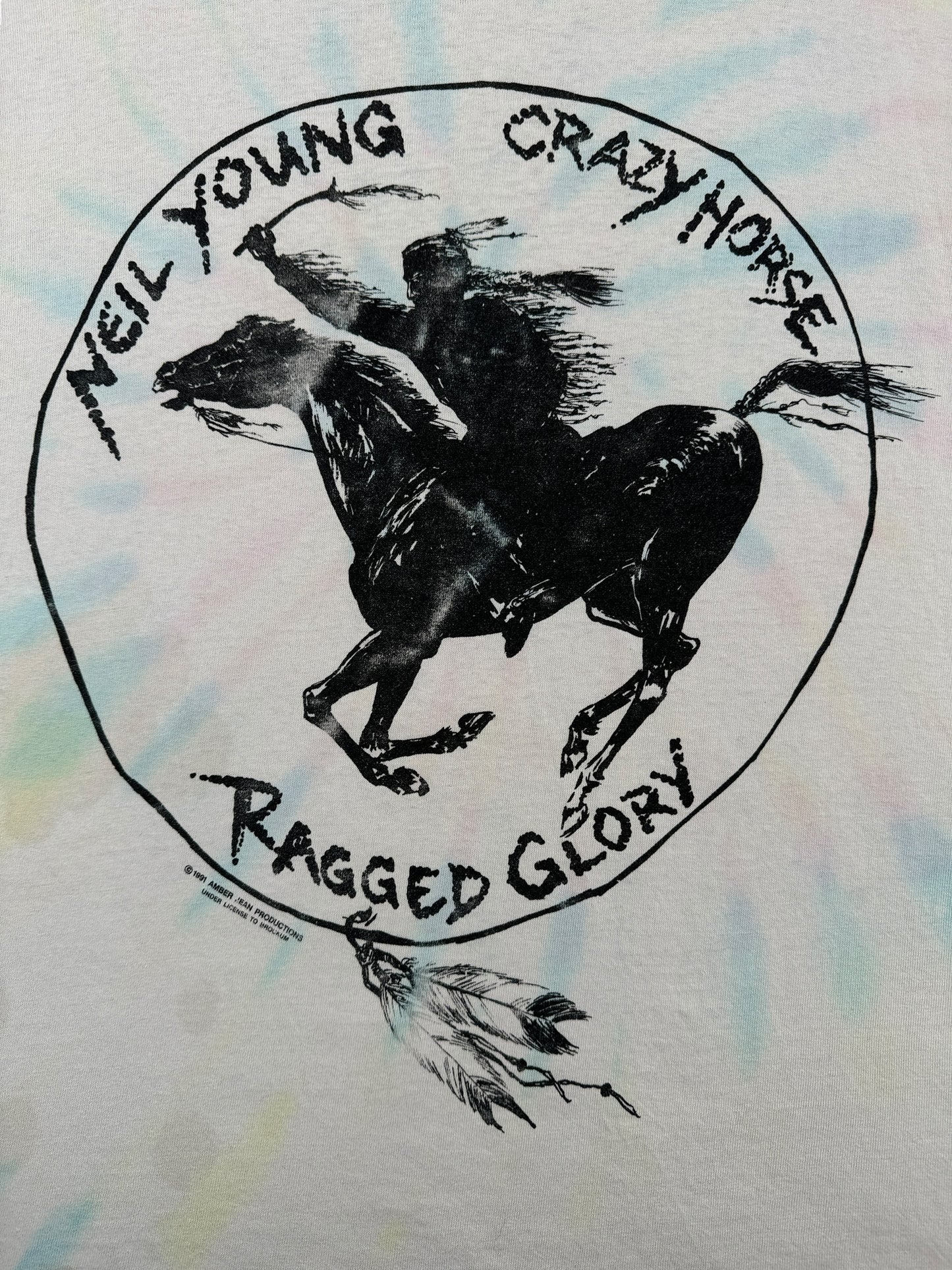 Front Graphic of Vintage Neil Young Ragged Glory Tie Dye Tee SZ XL