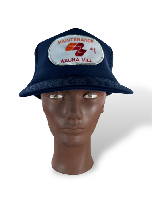 Front of Vintage Maintenance Wauna Mill Trucker Hat SZ OSFA