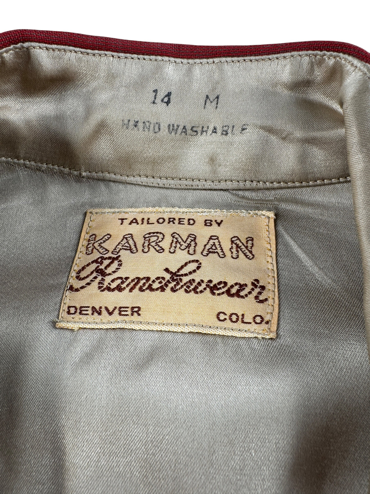 Front of Vintage Karman Ranchwear Gabardine Western Shirt SZ 14
