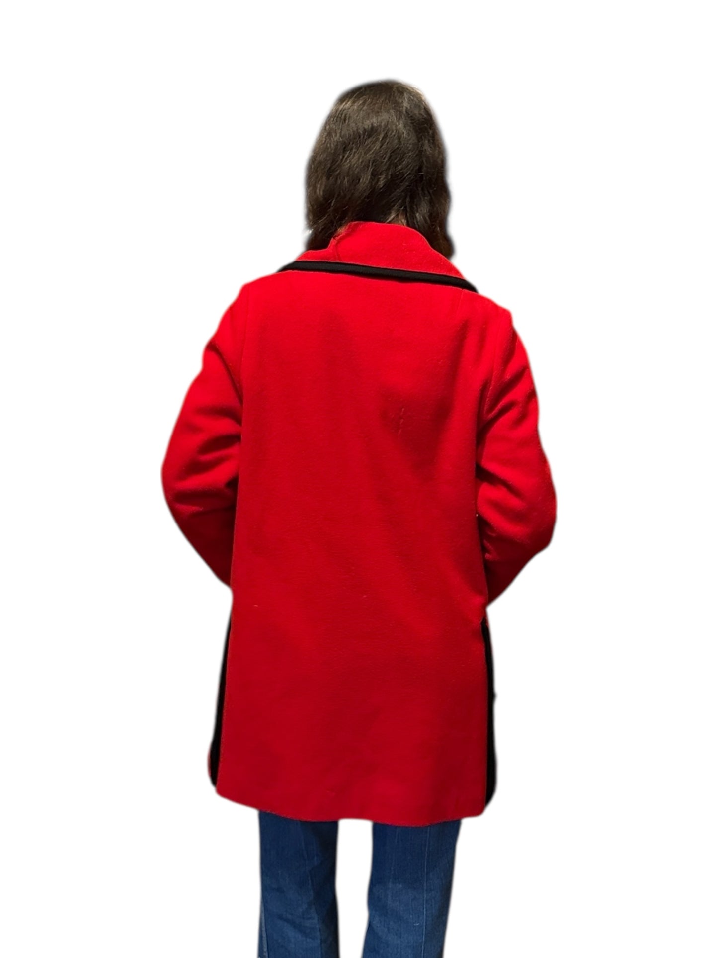 Back view of Vintage 80s Red Penguin Wool Coat SZ 10