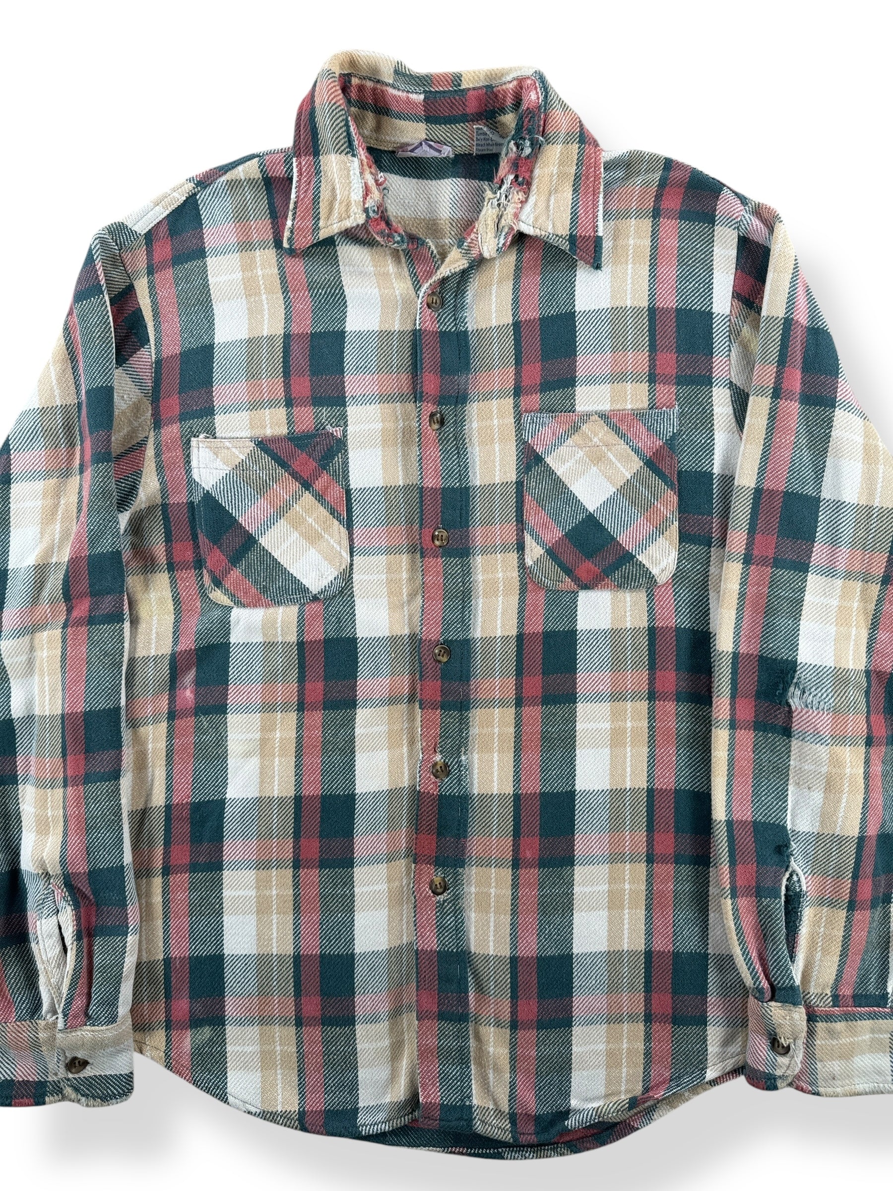 Front Close Up of Vintage 80s Big Mac Green & Salmon Cotton Flannel SZ L