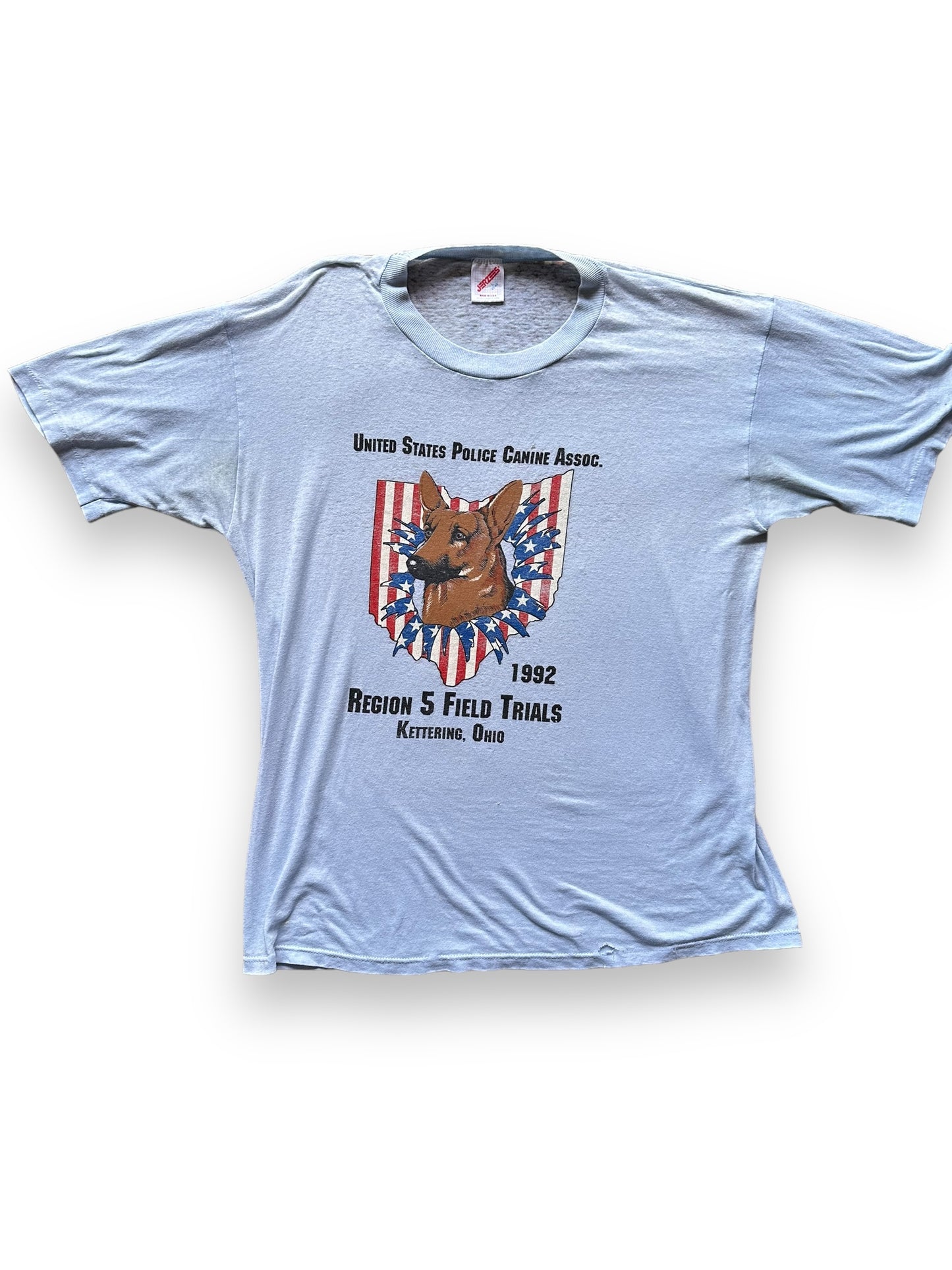Front View of Vintage US Police Canine Association Tee SZ L | Vintage German Shepherd T-Shirts Seattle | Barn Owl Vintage Clothing Seattle