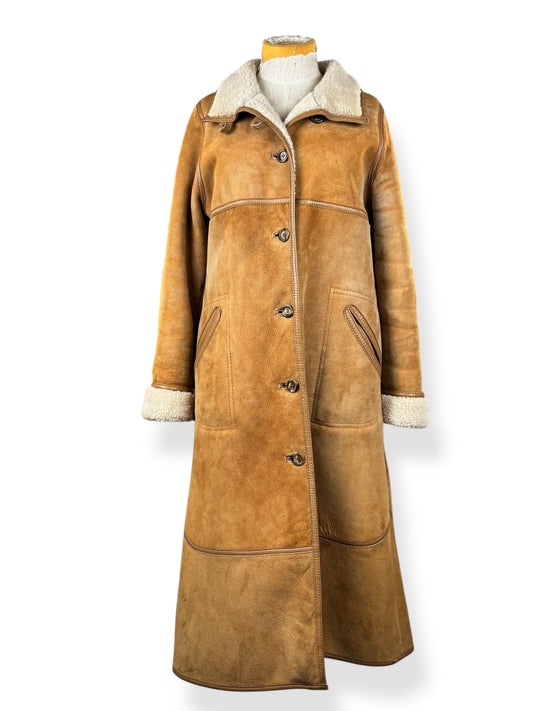 Front of 1970s Aleksander Suede Shearling Coat M