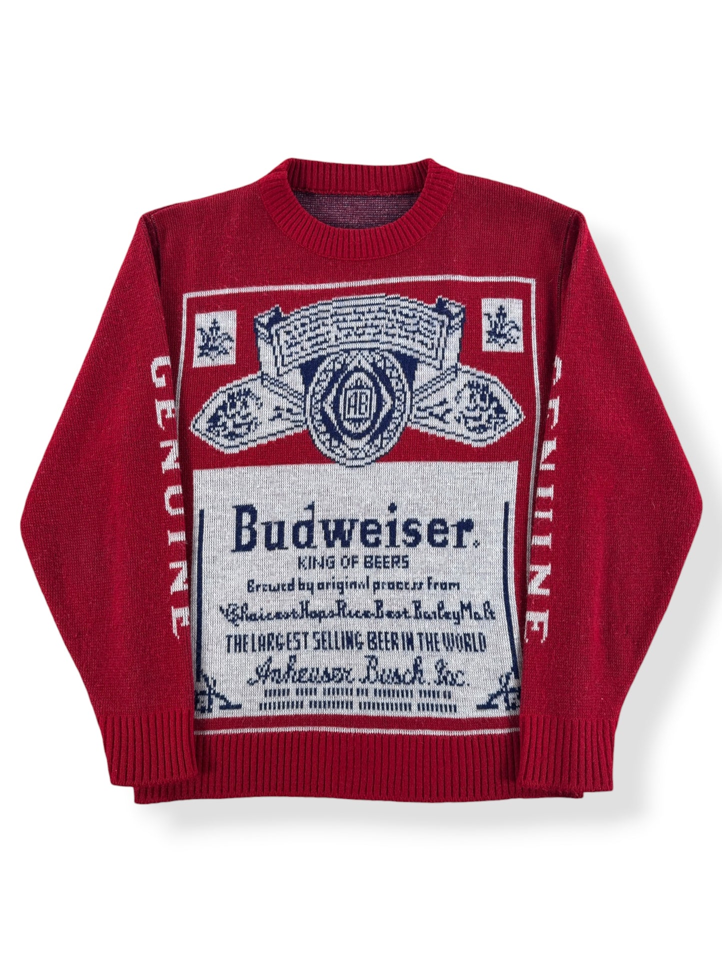 Front of Vintage Budweiser Knit Sweater SZ S