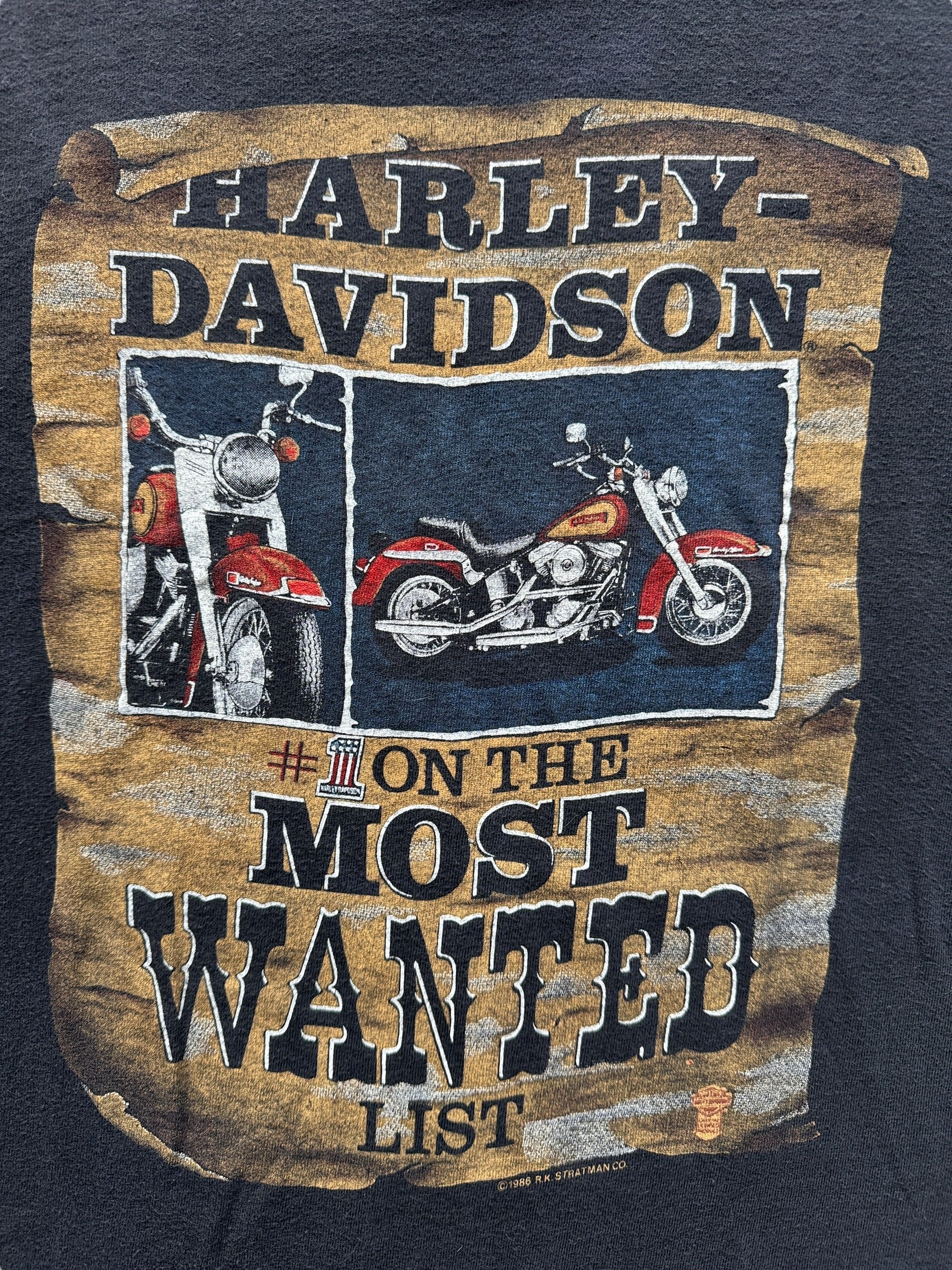 Front Graphic of Vintage Harley Davidson Most Wanted Grand Junction Tee SZ S