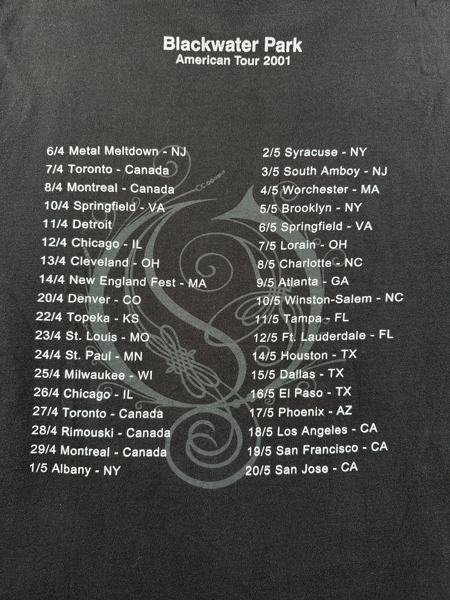 Back graphic on Vintage Opeth 2001 Backwater Park Tour Tee SZ XL