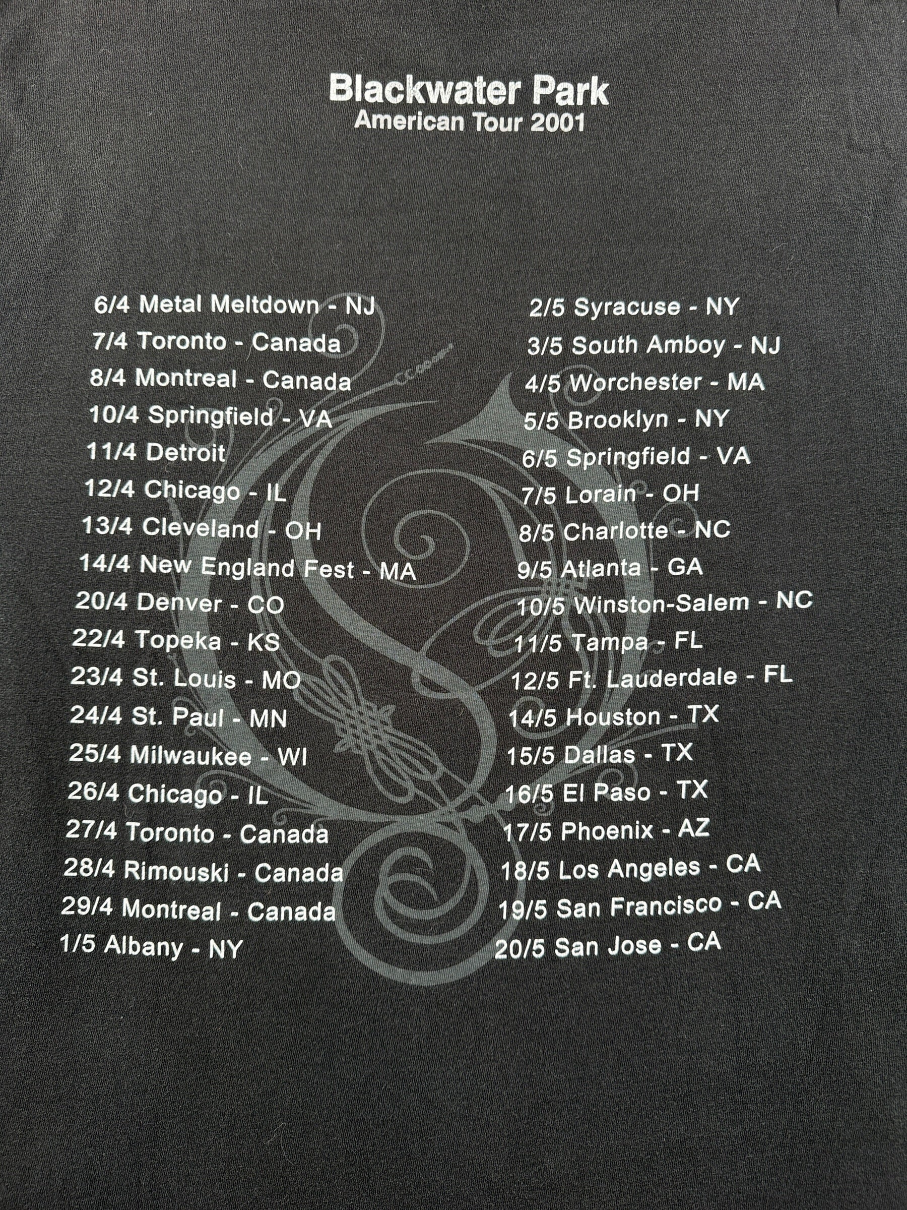 Back graphic on Vintage Opeth 2001 Backwater Park Tour Tee SZ XL