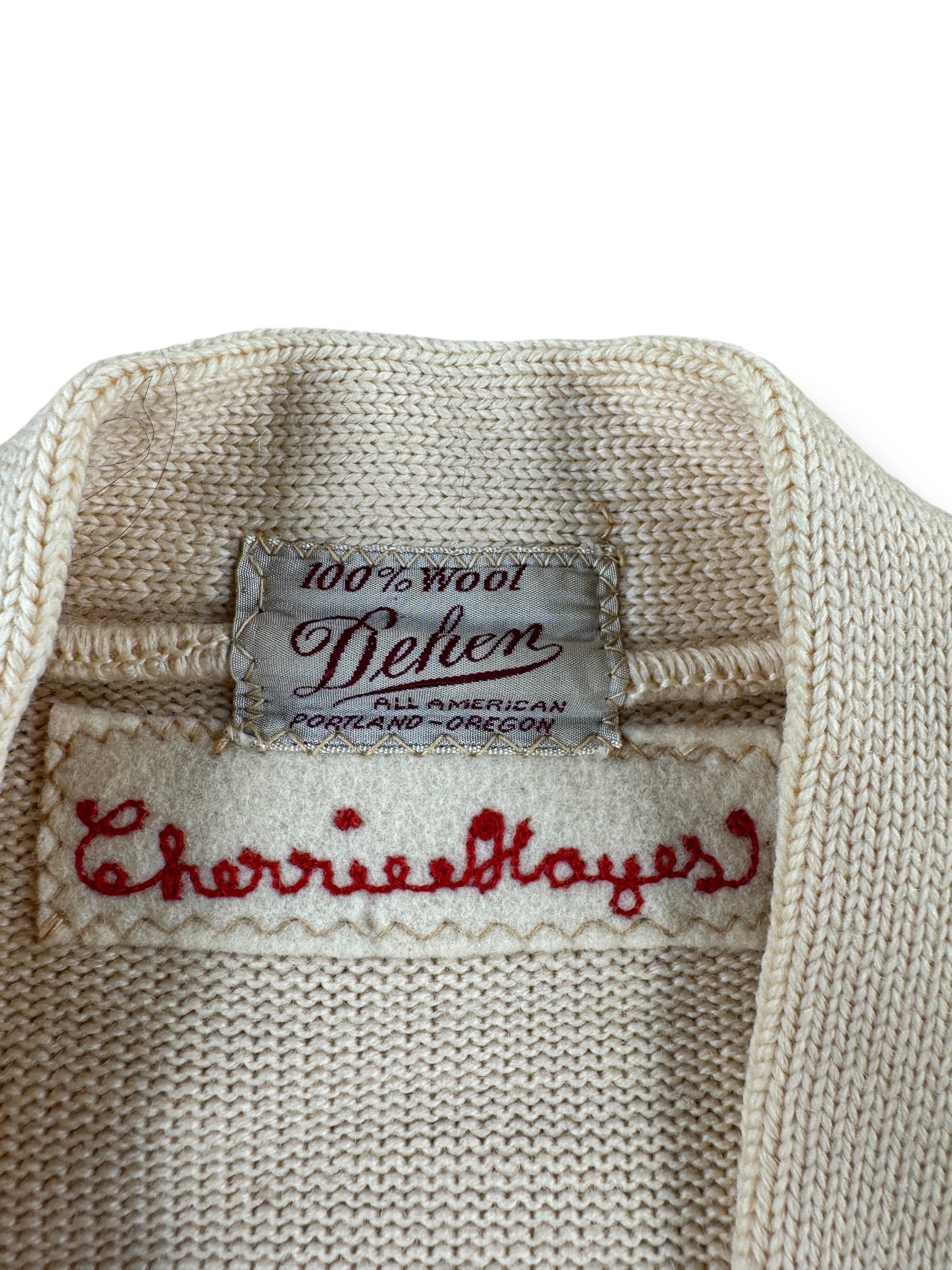Tag on Vintage Cherrie Hayes Dehen Wool Varsity Sweater SZ M