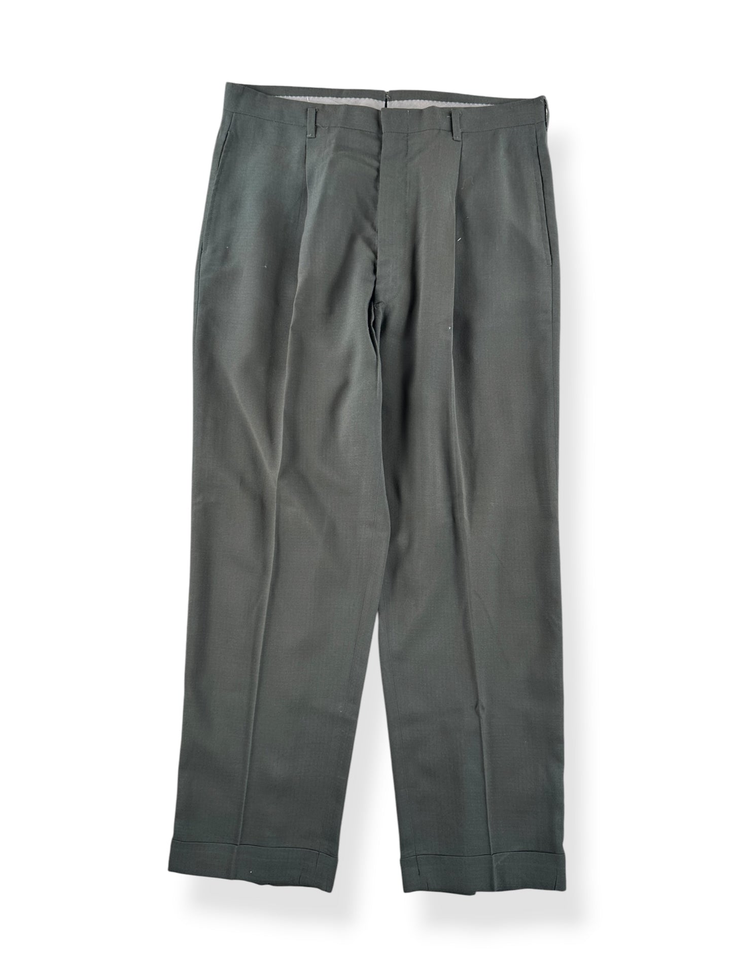Front of Vintage Olive Green Drop Loop Trousers W34