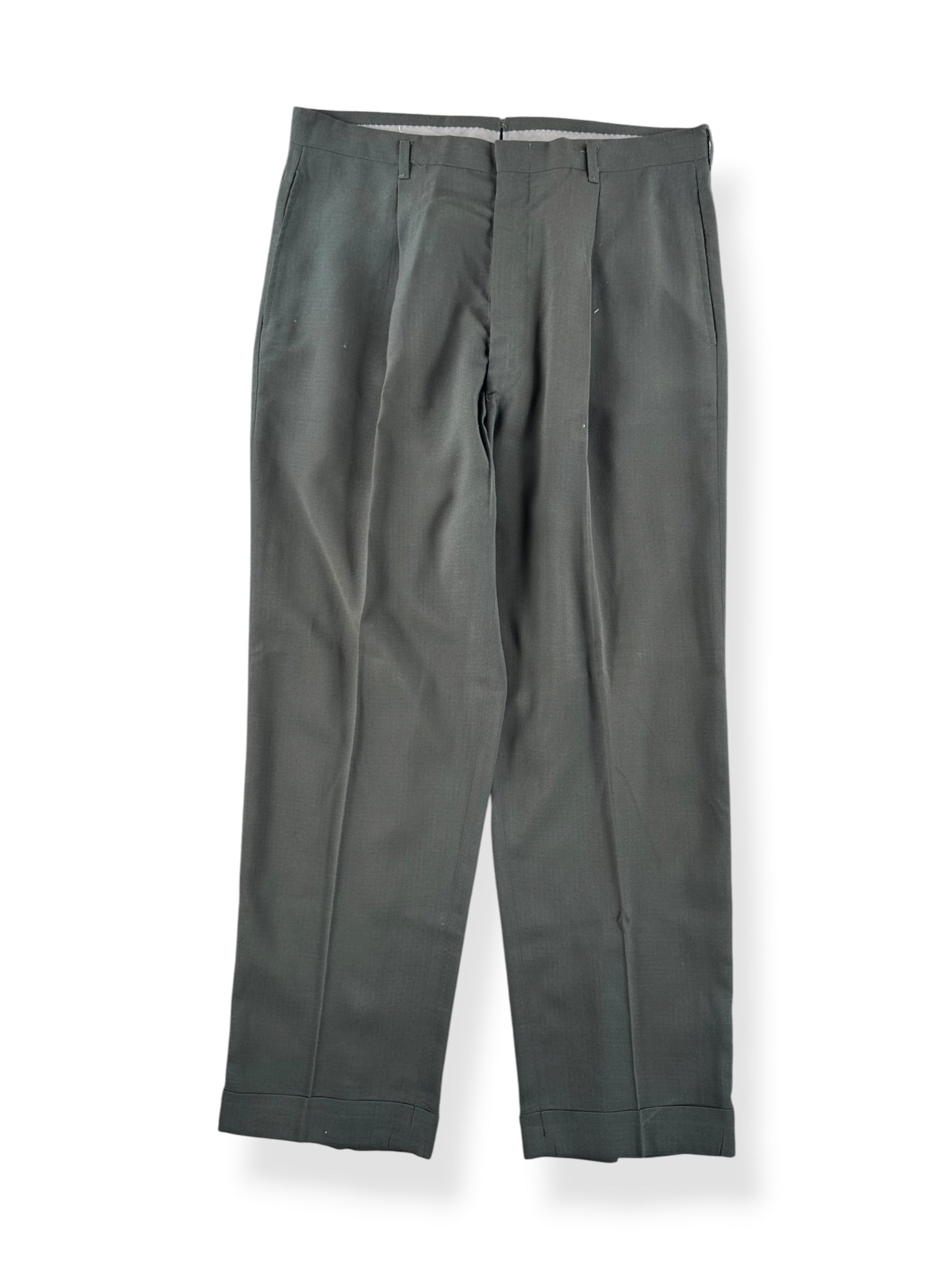 Front of Vintage Olive Green Drop Loop Trousers W34