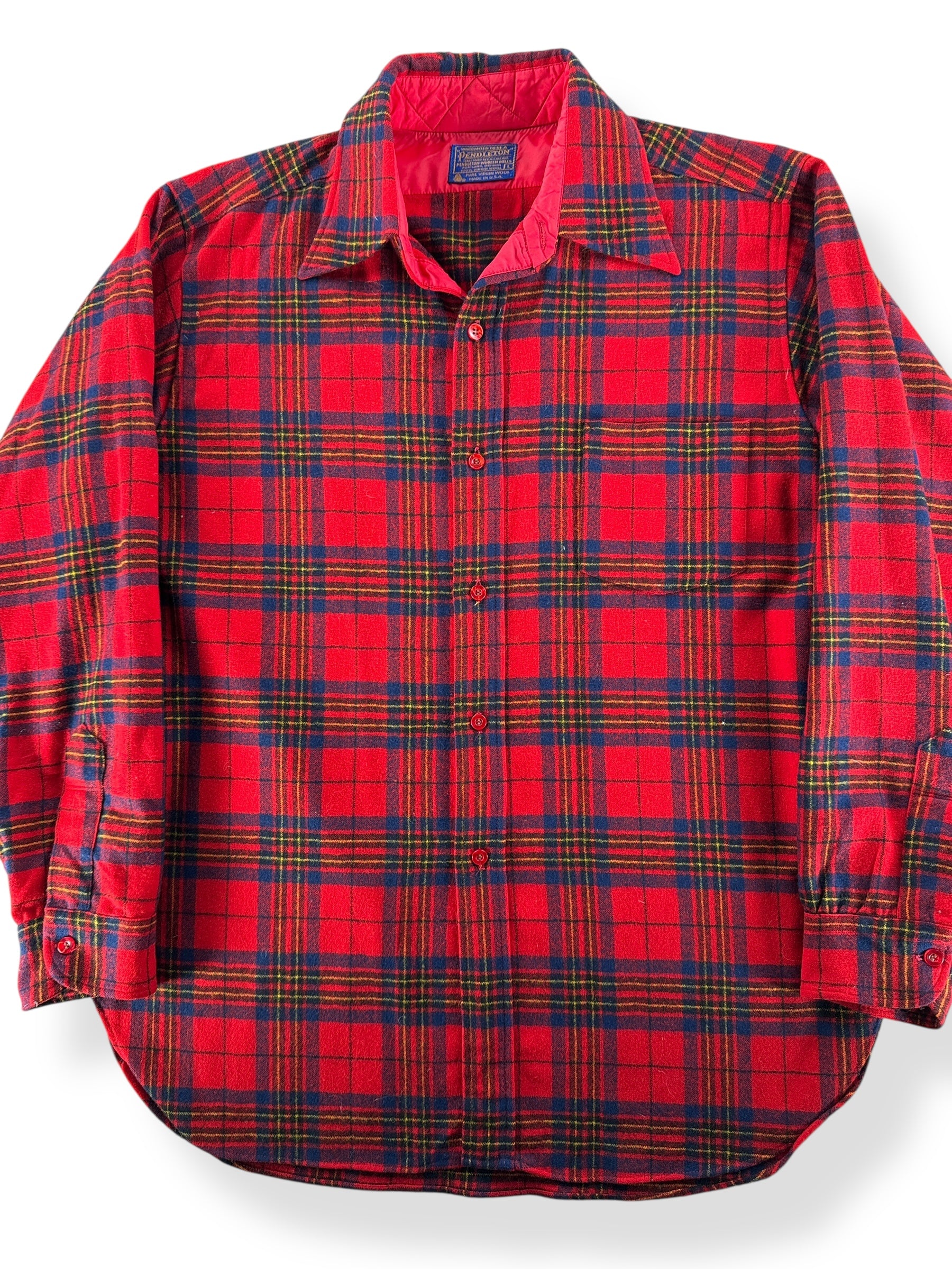 Front Close Up of Vintage Pendleton Red and Blue Flannel SZ L