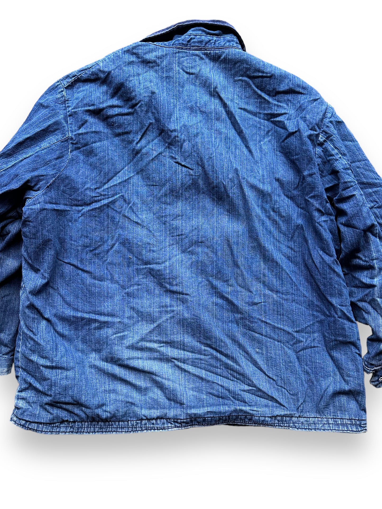 Rear Detail on Vintage Blanket Lined Wrangler Blue Bell Chore Coat SZ 50 | Vintage Denim Jacket Seattle | Seattle Vintage Clothing