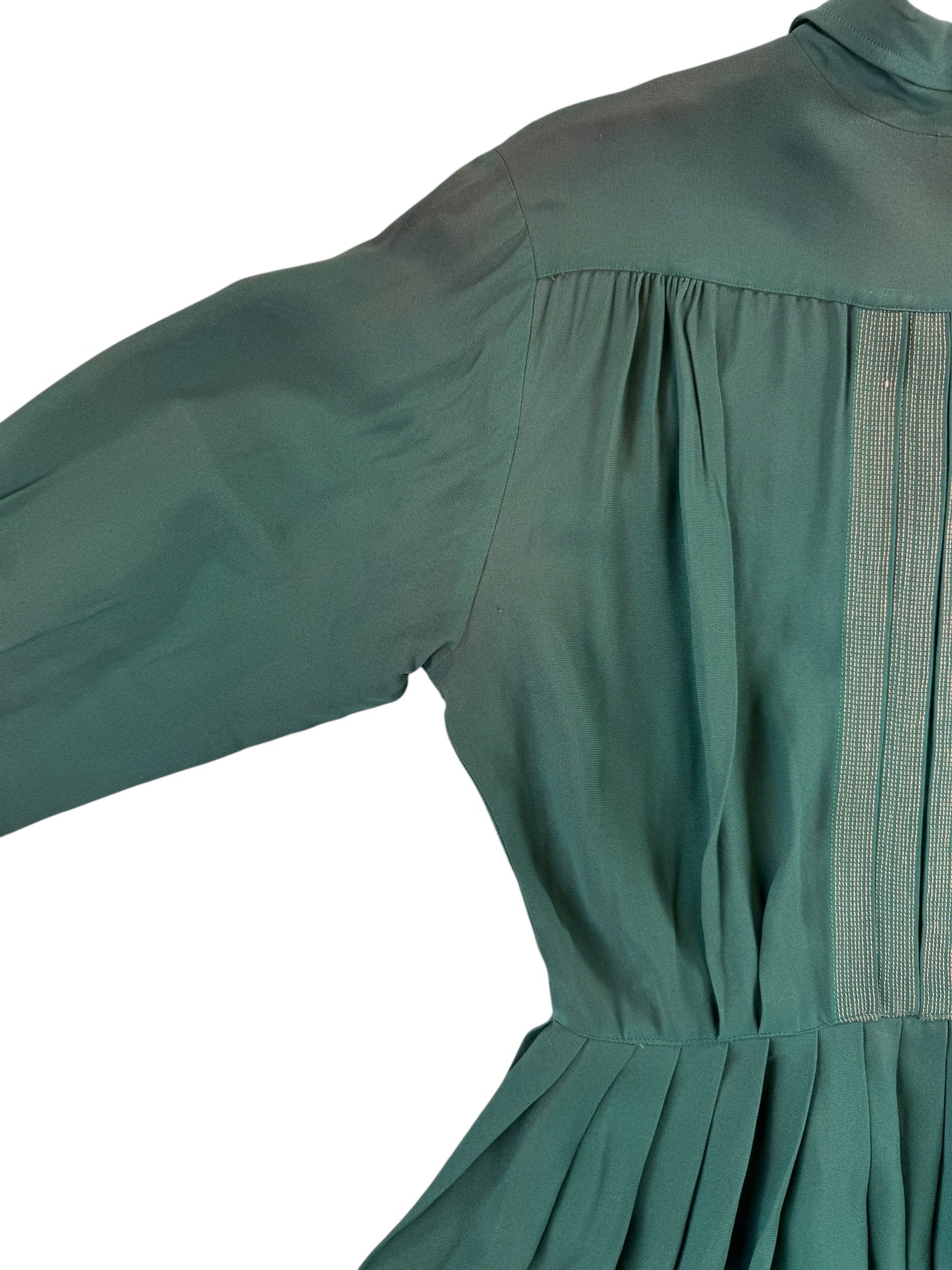 Back left side of 1940s Green Rayon Pleated Dress M