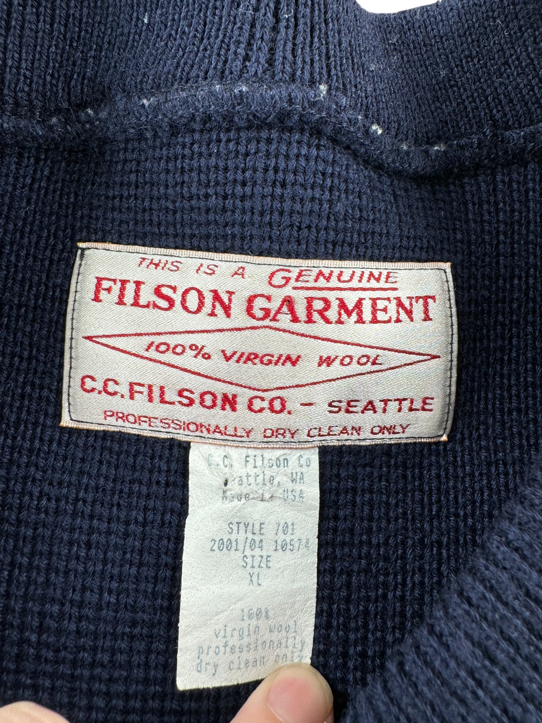 Tag on Vintage Blue Filson Guide Sweater SZ XL