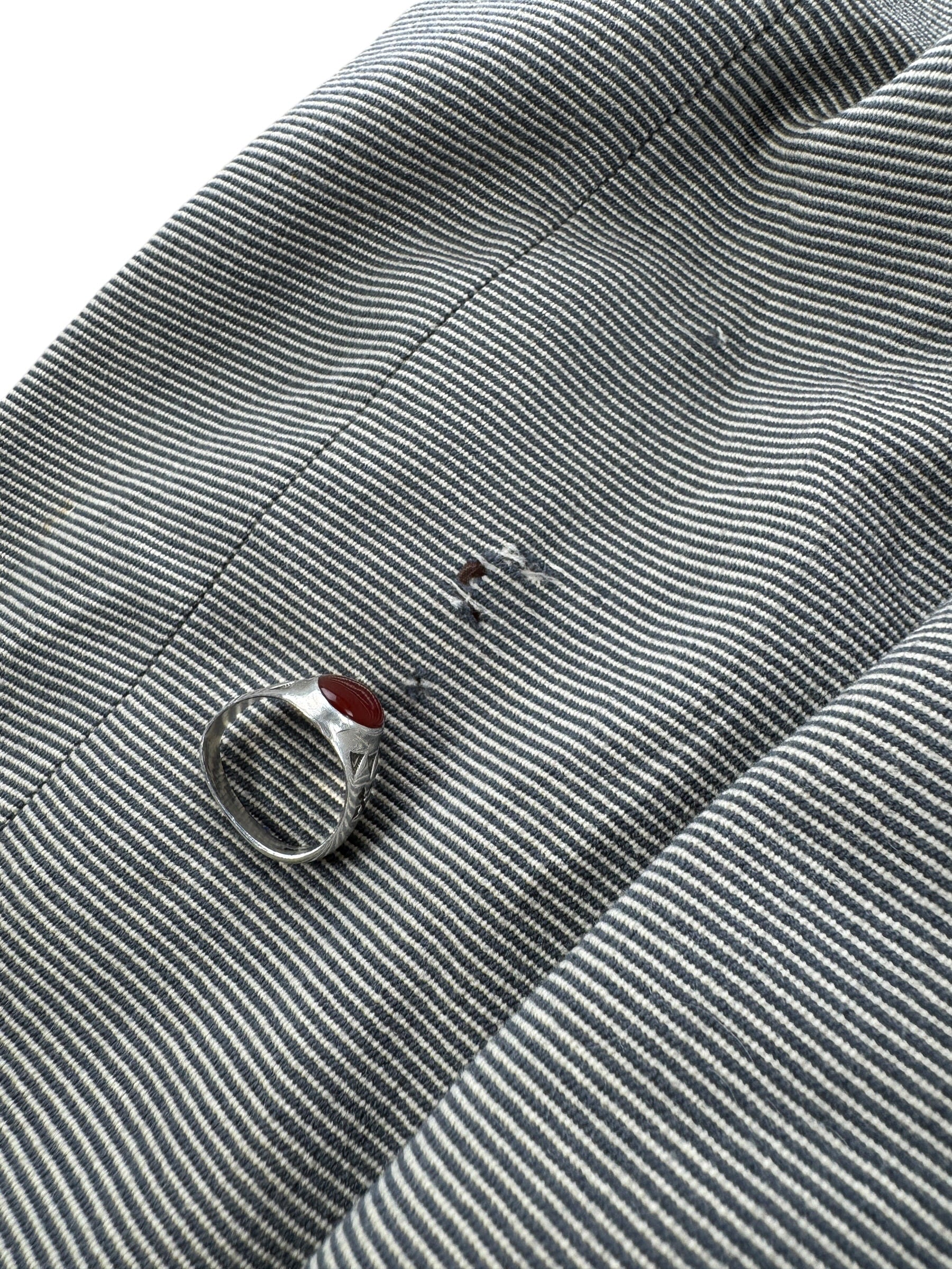 Hole on sleeve of Vintage Red Bakelite Button Blazer SZ S - AS IS