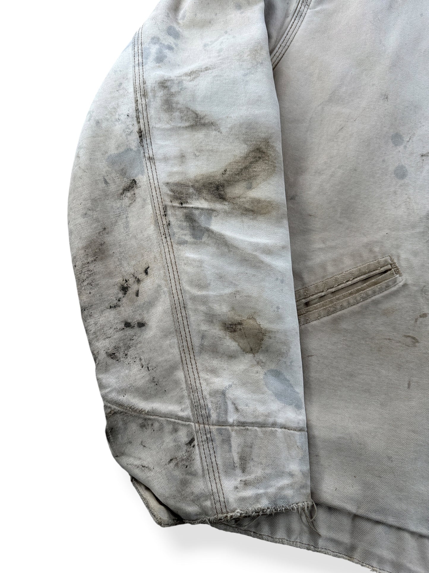 Stains on sleeve of Vintage 90’s Carhartt Faded Tan Detroit Jacket SZ XL