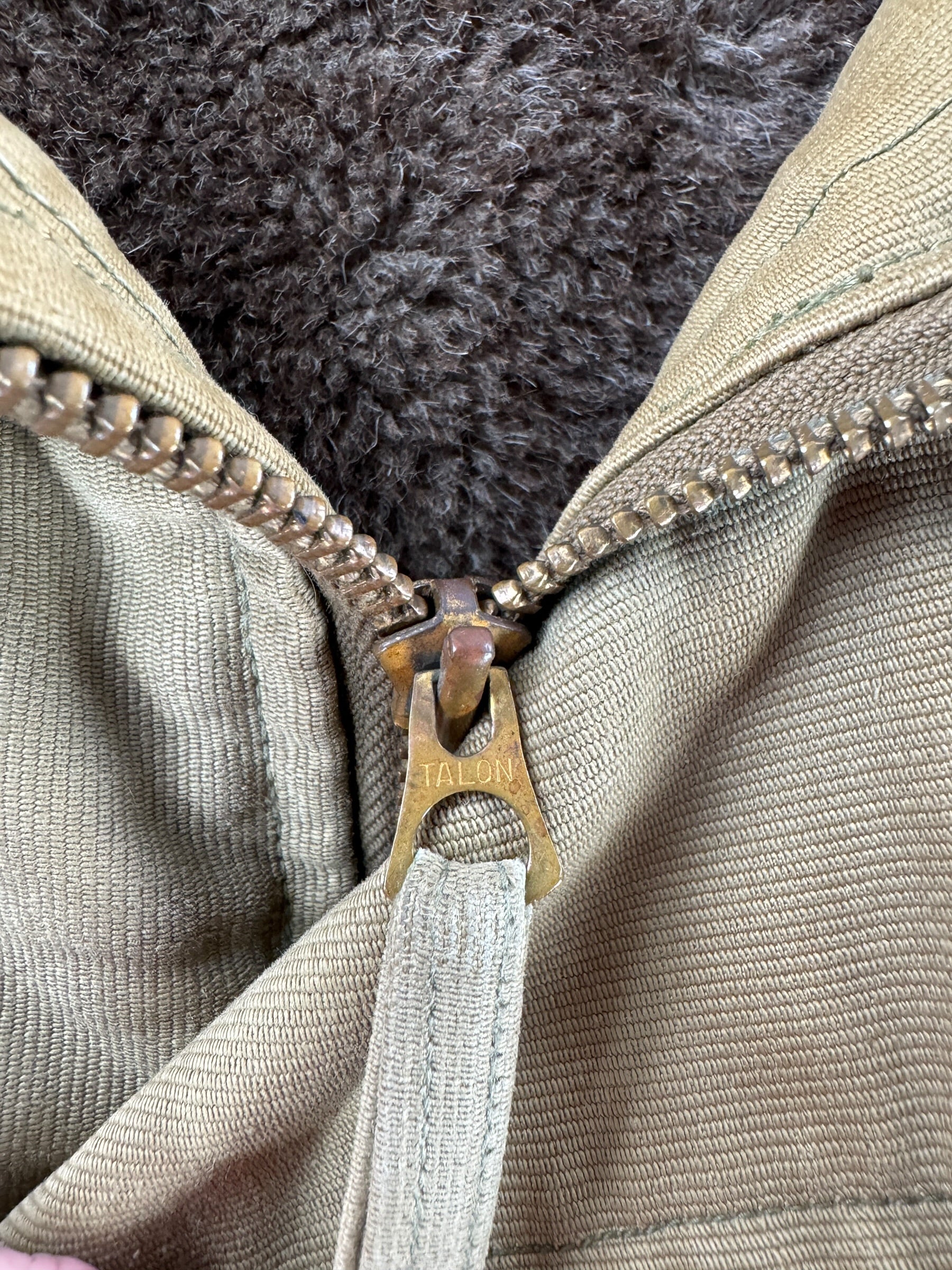 Zipper on Vintage WWII Era USN N-1 Jacket in Pristine Shape SZ 38