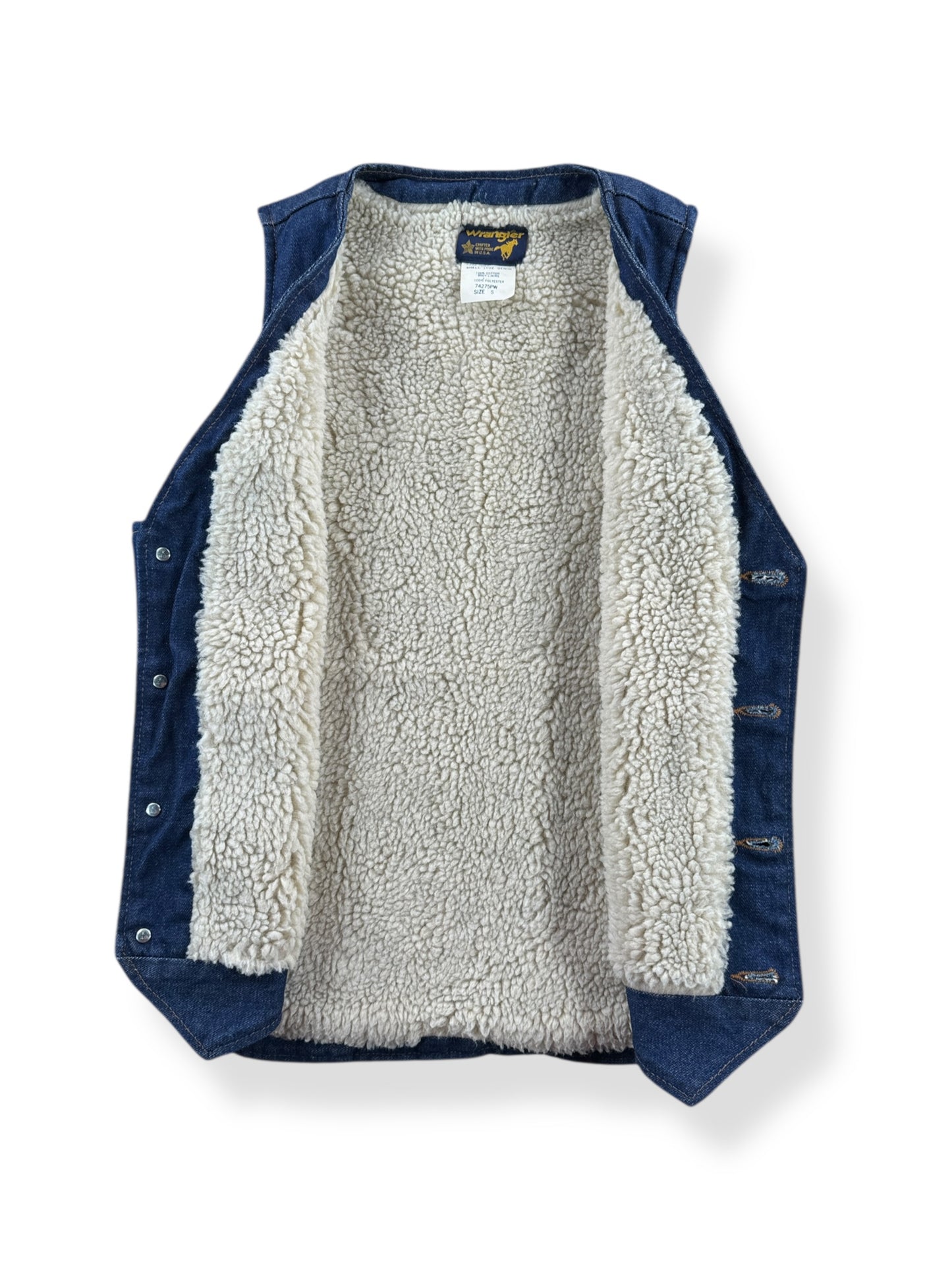 Inside of Vintage Wrangler Sherpa Denim Vest SZ S