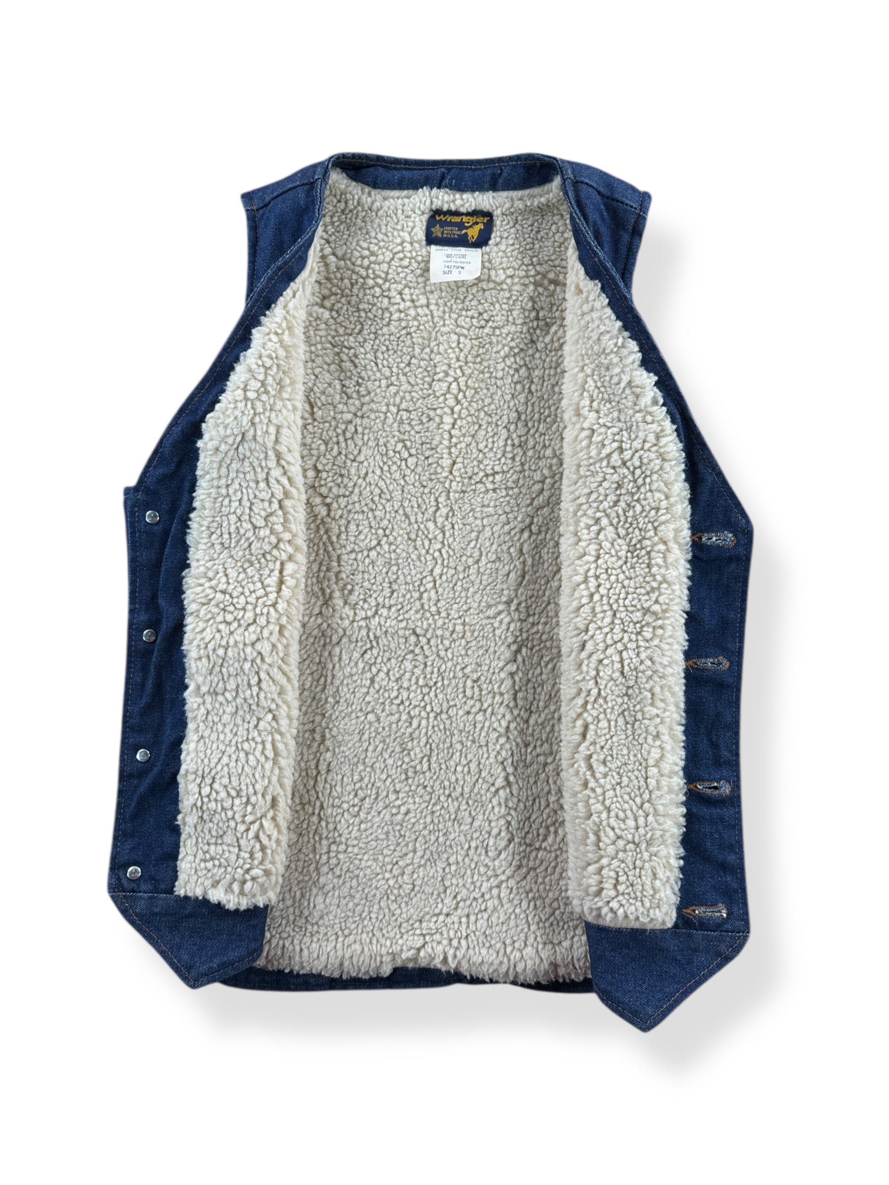 Inside of Vintage Wrangler Sherpa Denim Vest SZ S